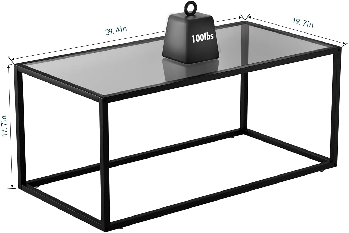 SAYGOER Glass Coffee Table Modern Coffee Tables Simple Rectangular Center Table with Open Space for Living Room Home Office,39.3 x 19.7 x 17.7Inches, Gray Black