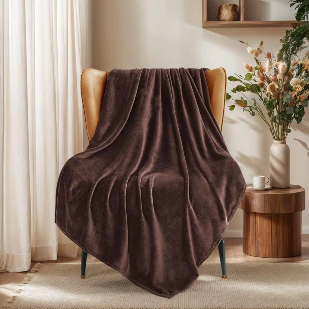 Plush Velvet Throw Blanket 66" x 90", Large Soft Warm Microplush Blanket for Couch & Bed, Cozy Fuzzy Winter Throw – Chocolate Brown