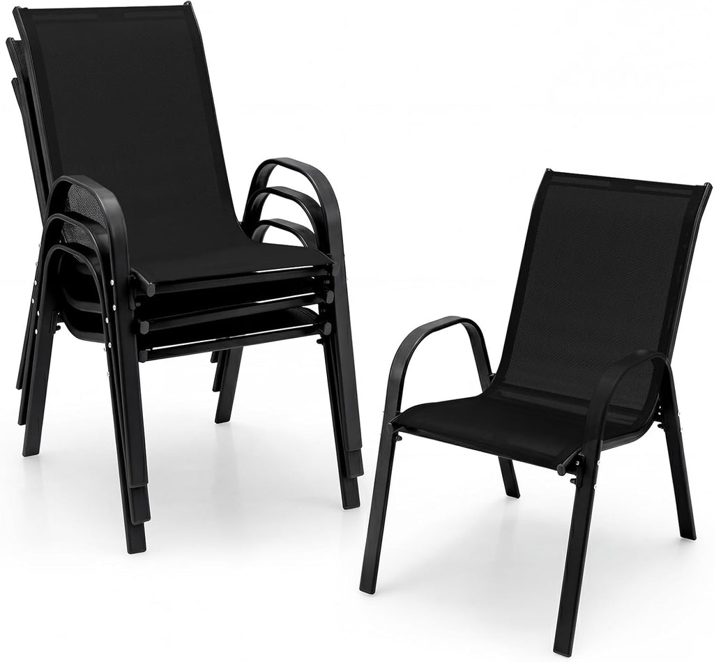 Tangkula Patio Dining Chairs Set of 4, Outdoor Stackable All Weather Heavy Duty Dining Chairs Set with Armrests, Support 330 LBS, for Poolside, Backyard, Garden, Deck, Front Porch (Black)