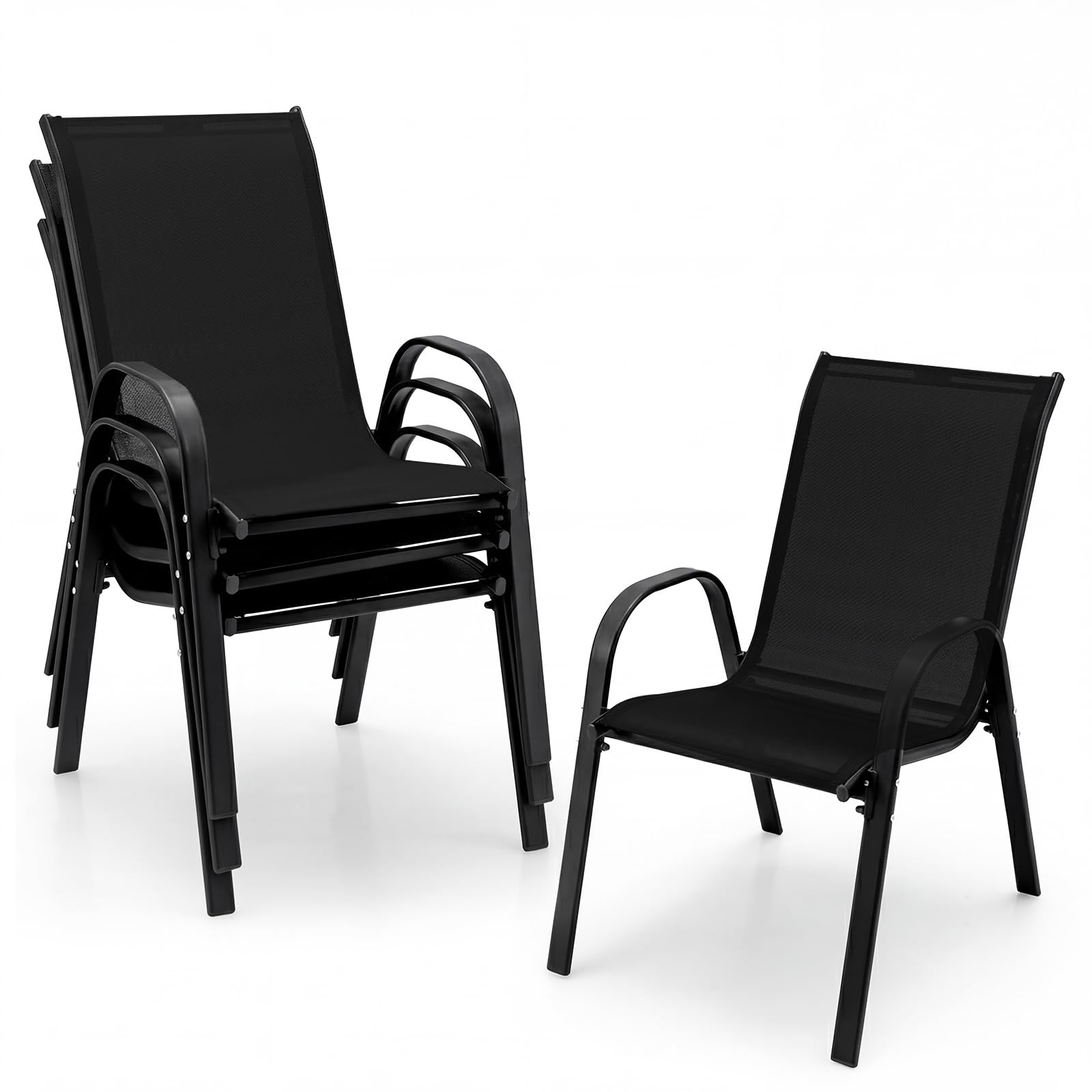 Tangkula Patio Dining Chairs Set of 4, Outdoor Stackable All Weather Heavy Duty Dining Chairs Set with Armrests, Support 330 LBS, for Poolside, Backyard, Garden, Deck, Front Porch (Black)