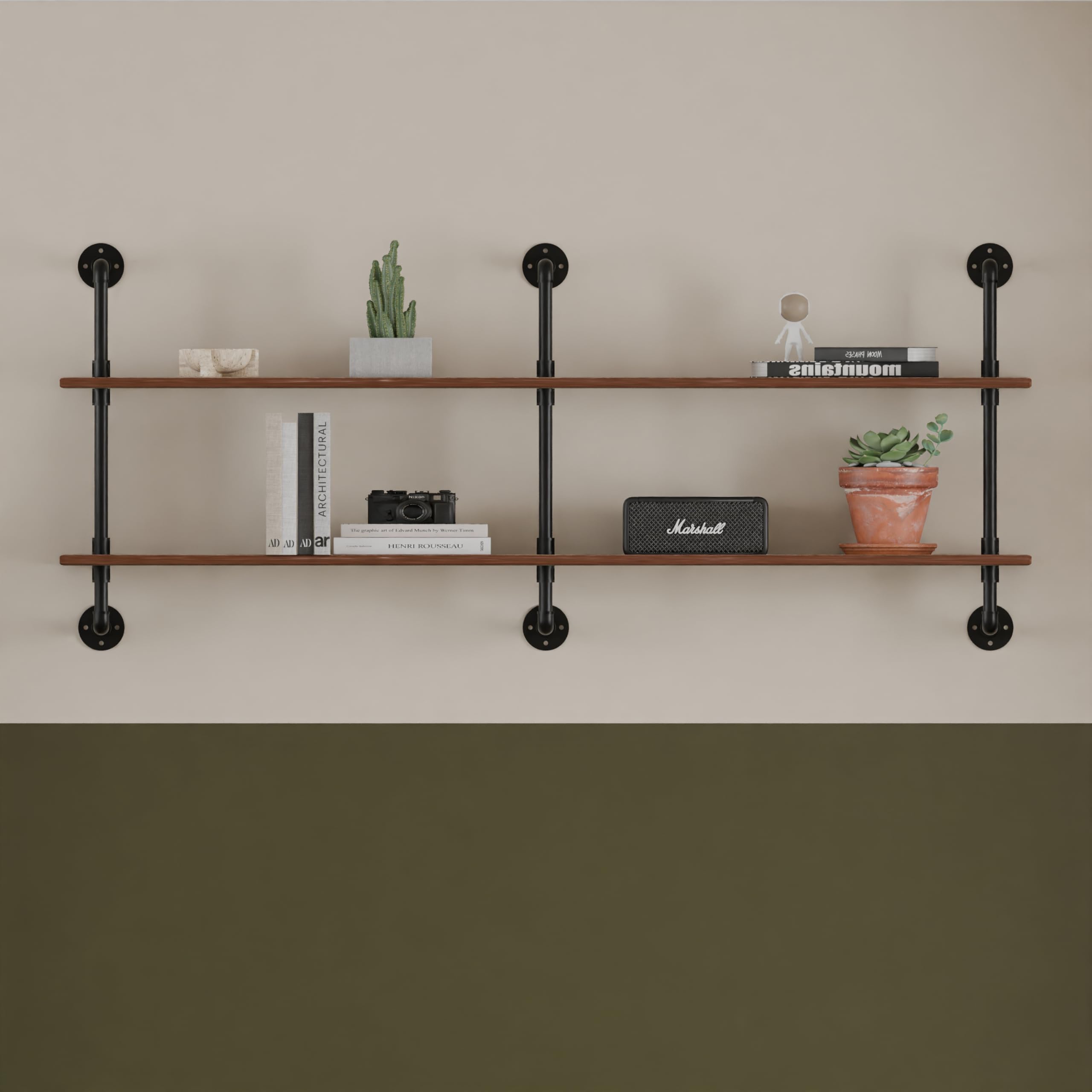 HDDFER Industrial Pipe Shelf Shelving Bookcase, Wall Mounted Rustic Bookshelf, Floating Bookshelves for Wall,Retro Wood Metal Pipe Industrial Shelves for Living Room