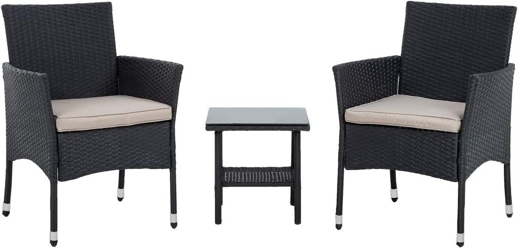 Patio Furniture Set 3 Piece Patio Chair Bistro Set Outdoor Rattan Chairs Wicker Conversation Set for Backyard Porch Poolside Lawn,Black