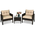 HAPPYGRILL 3 Pieces Patio Furniture Set Outdoor Rattan Wicker Coffee Table & Chairs Set with Seat Cushions Patio Conversation Set for Garden Balcony Backyard Poolside