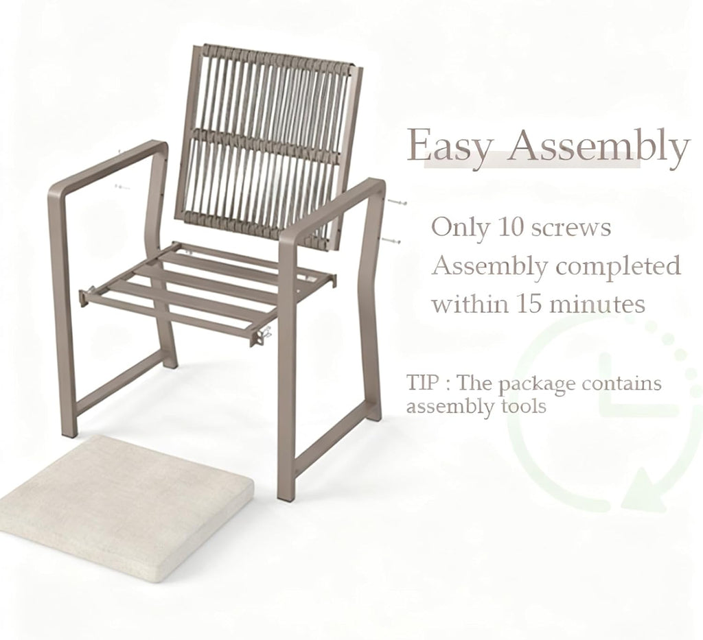 Outdoor Patio Dining Chair, All-Weather Woven Rope Outdoor Chairs Set of 2, Sturdy Iron Frame, 400 lbs, Ergonomic Backrest, Removable Breathable Cushion, for Patio & Garden, Light Brown