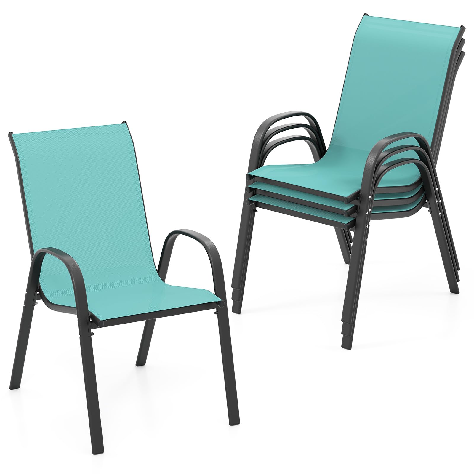 Tangkula Patio Dining Chairs Set of 4, Outdoor Stackable All Weather Heavy Duty Dining Chairs Set with Armrests, Support 330 LBS, for Poolside, Backyard, Garden, Deck, Front Porch (Black)