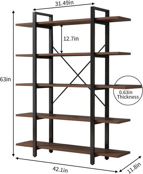 5-Tier Industrial Bookshelf, Storage Organizer for Home Office Living Room