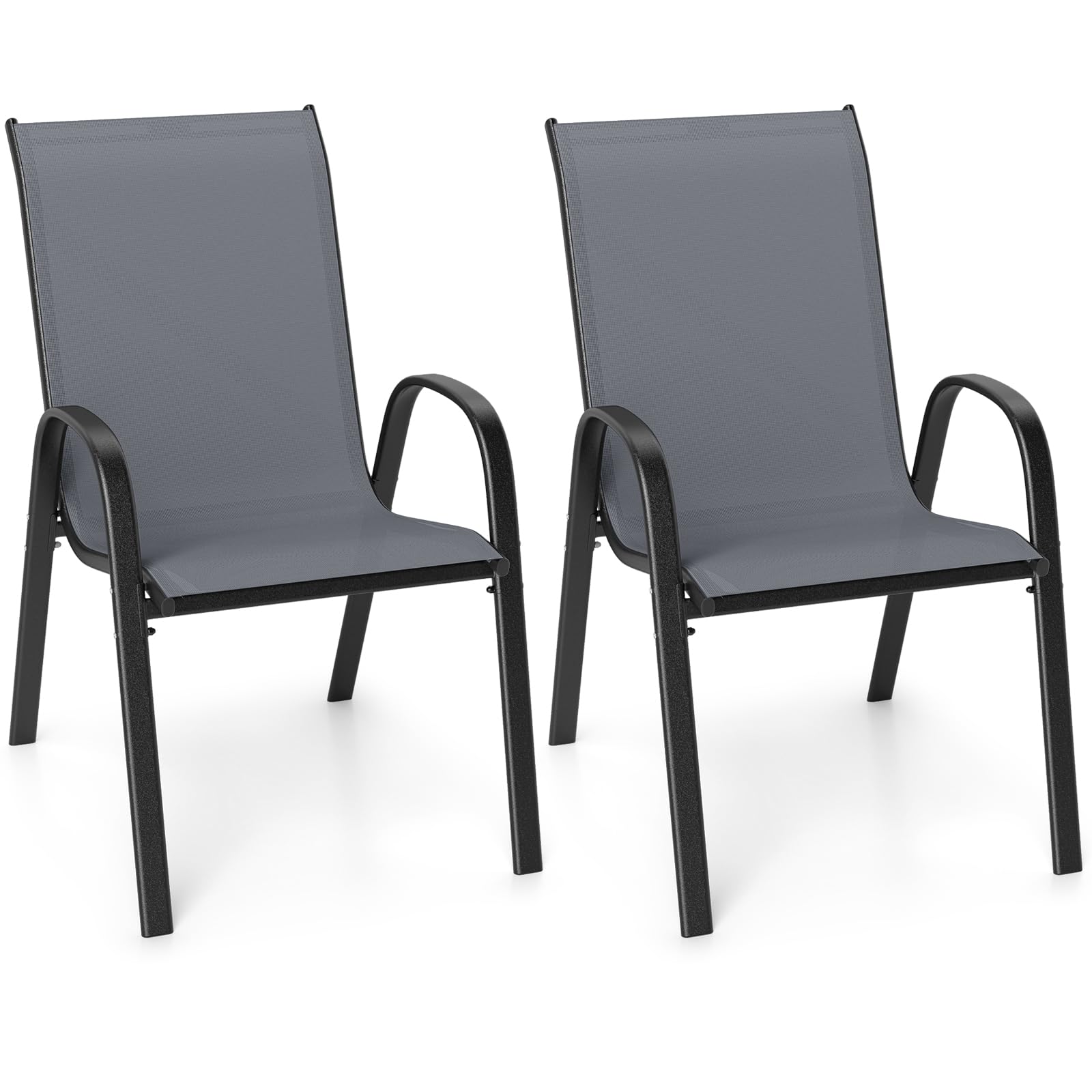 Tangkula Patio Dining Chairs Set of 4, Outdoor Stackable All Weather Heavy Duty Dining Chairs Set with Armrests, Support 330 LBS, for Poolside, Backyard, Garden, Deck, Front Porch (Black)