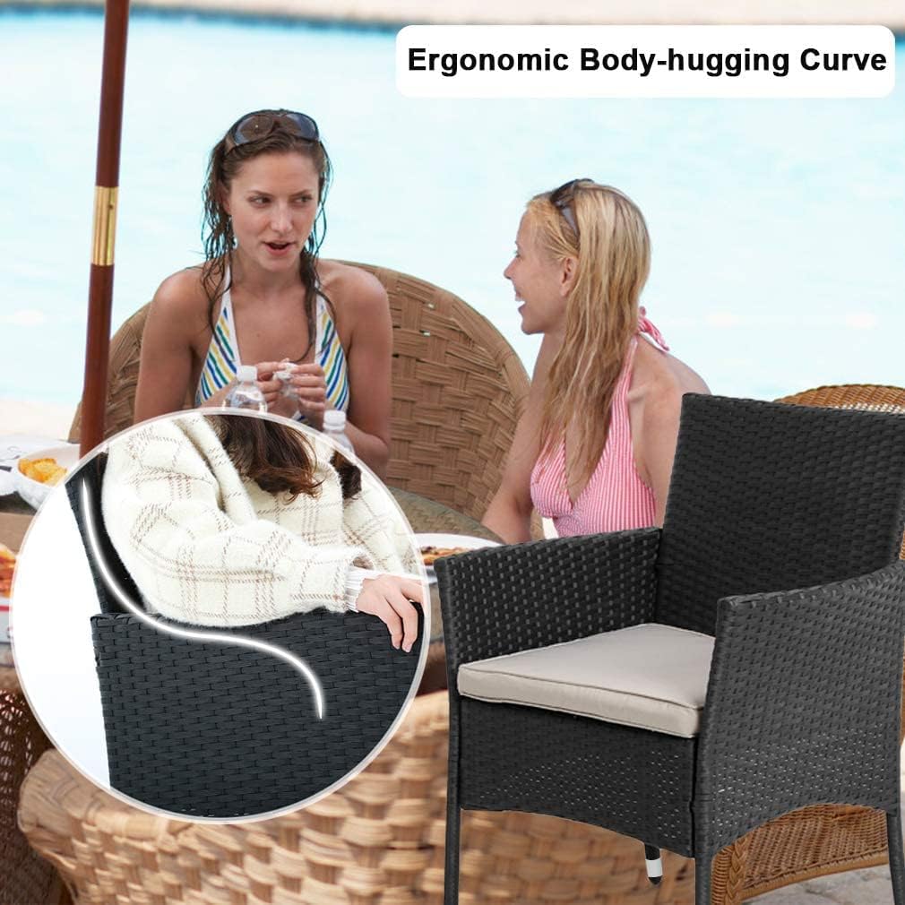 Patio Furniture Set 3 Piece Patio Chair Bistro Set Outdoor Rattan Chairs Wicker Conversation Set for Backyard Porch Poolside Lawn,Black