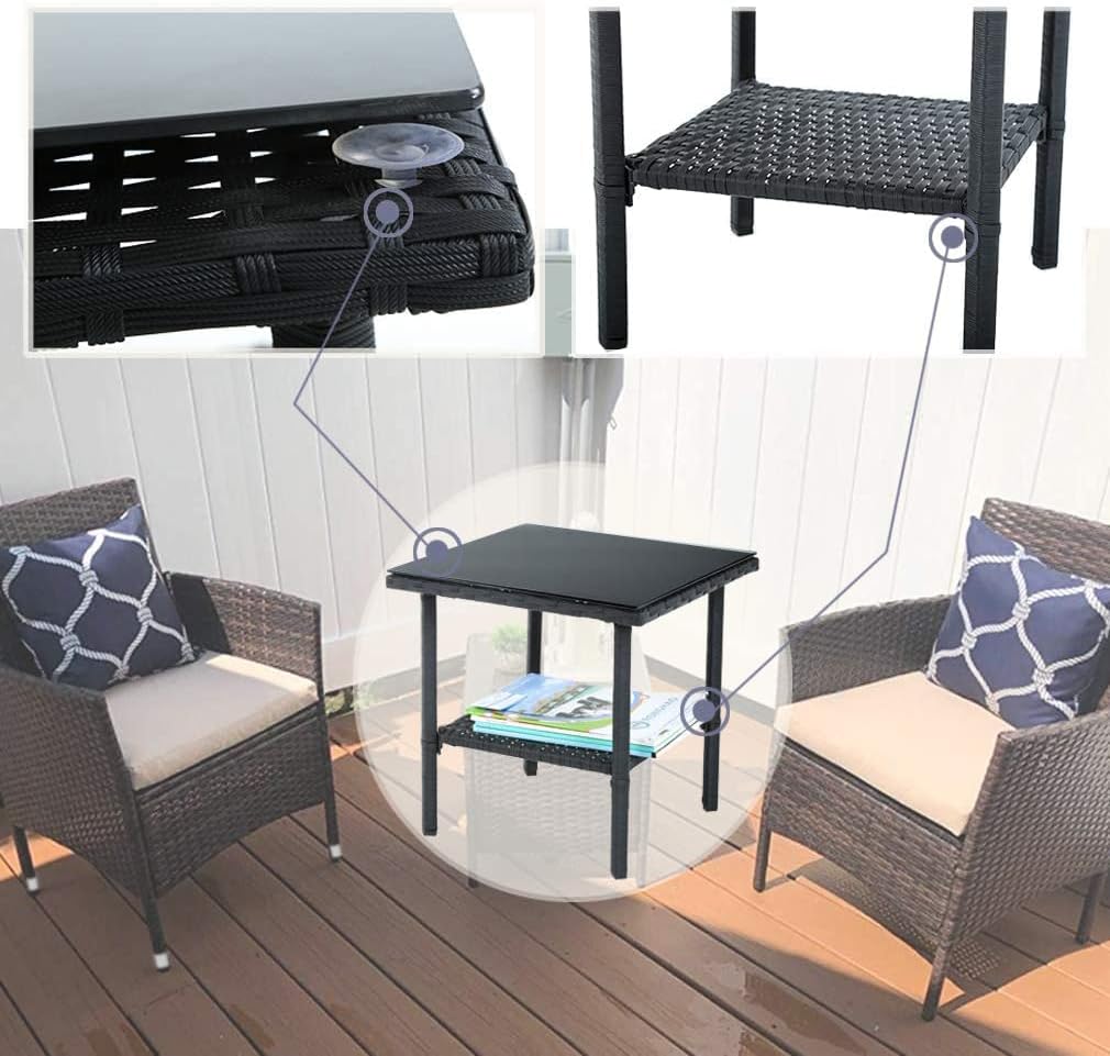 Patio Furniture Set 3 Piece Patio Chair Bistro Set Outdoor Rattan Chairs Wicker Conversation Set for Backyard Porch Poolside Lawn,Black