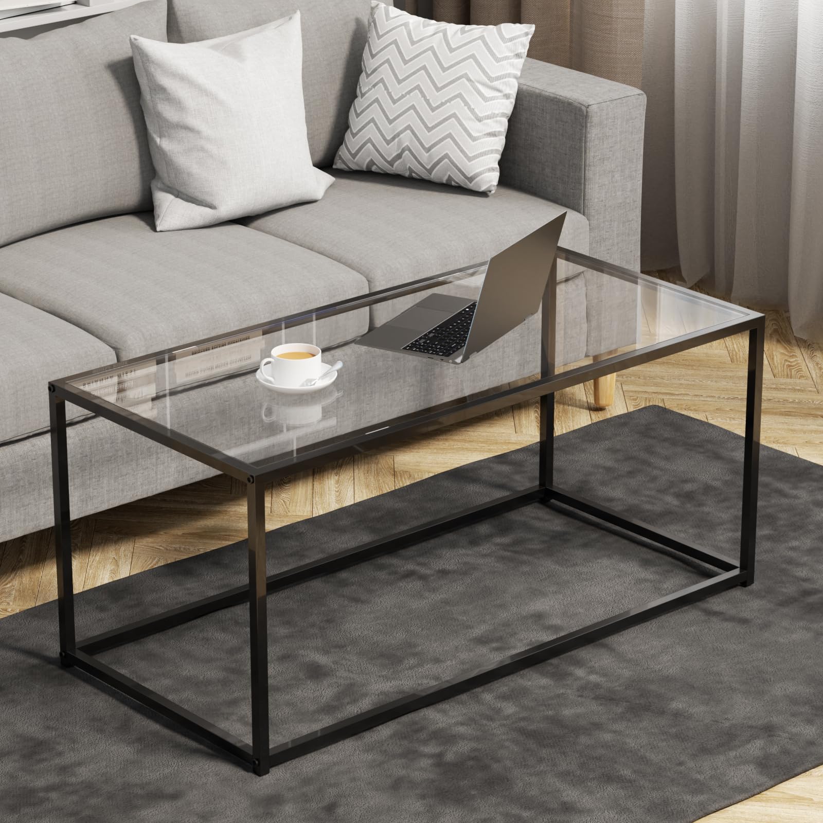 Glass Coffee Table,Round Gold Coffee Table for Small Space,27" Modern Center Table,Glass Top Clear Coffee Table with Sturdy Metal Frame for for Living Room Home Office, Easy Assembly