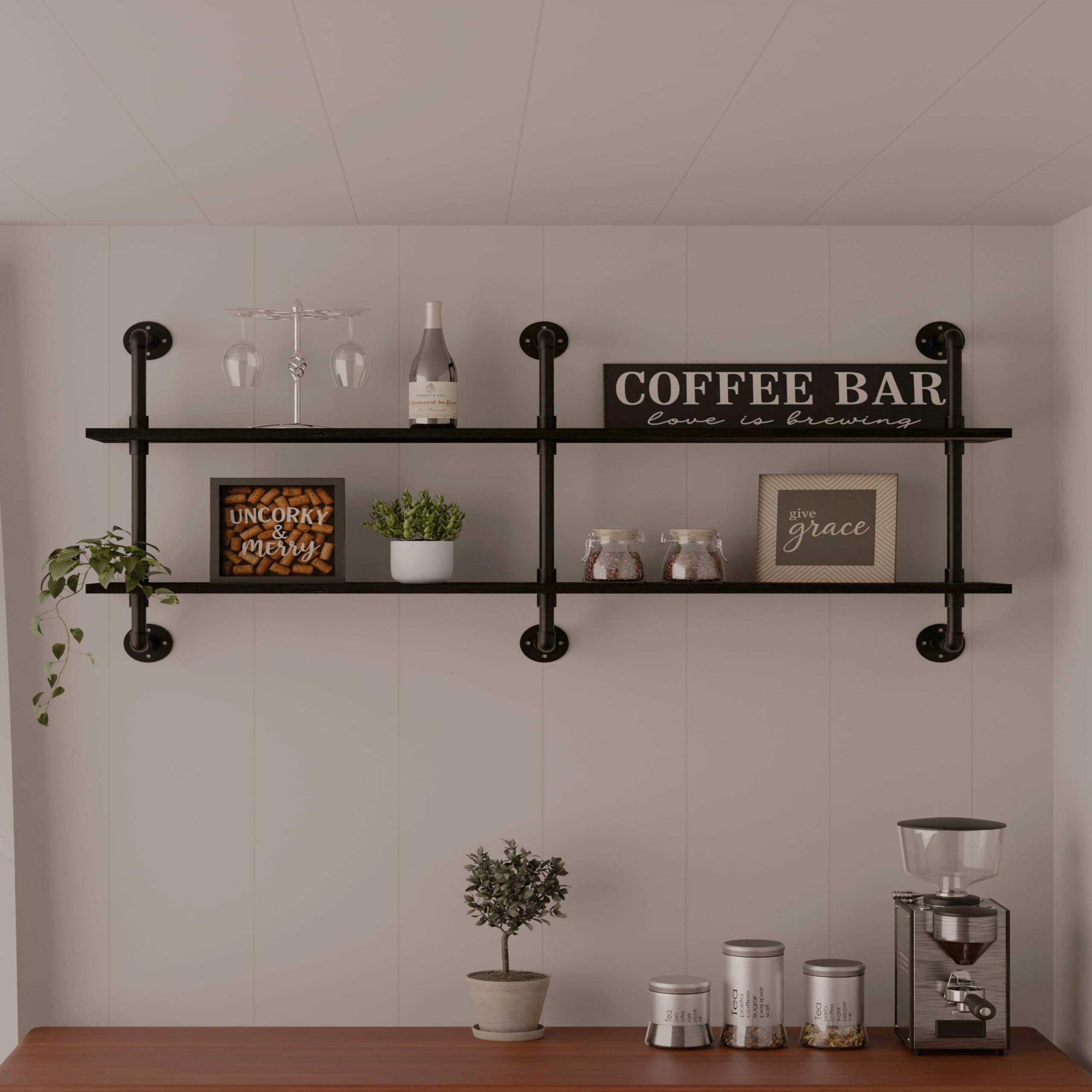 HDDFER Industrial Pipe Shelf Shelving Bookcase, Wall Mounted Rustic Bookshelf, Floating Bookshelves for Wall,Retro Wood Metal Pipe Industrial Shelves for Living Room