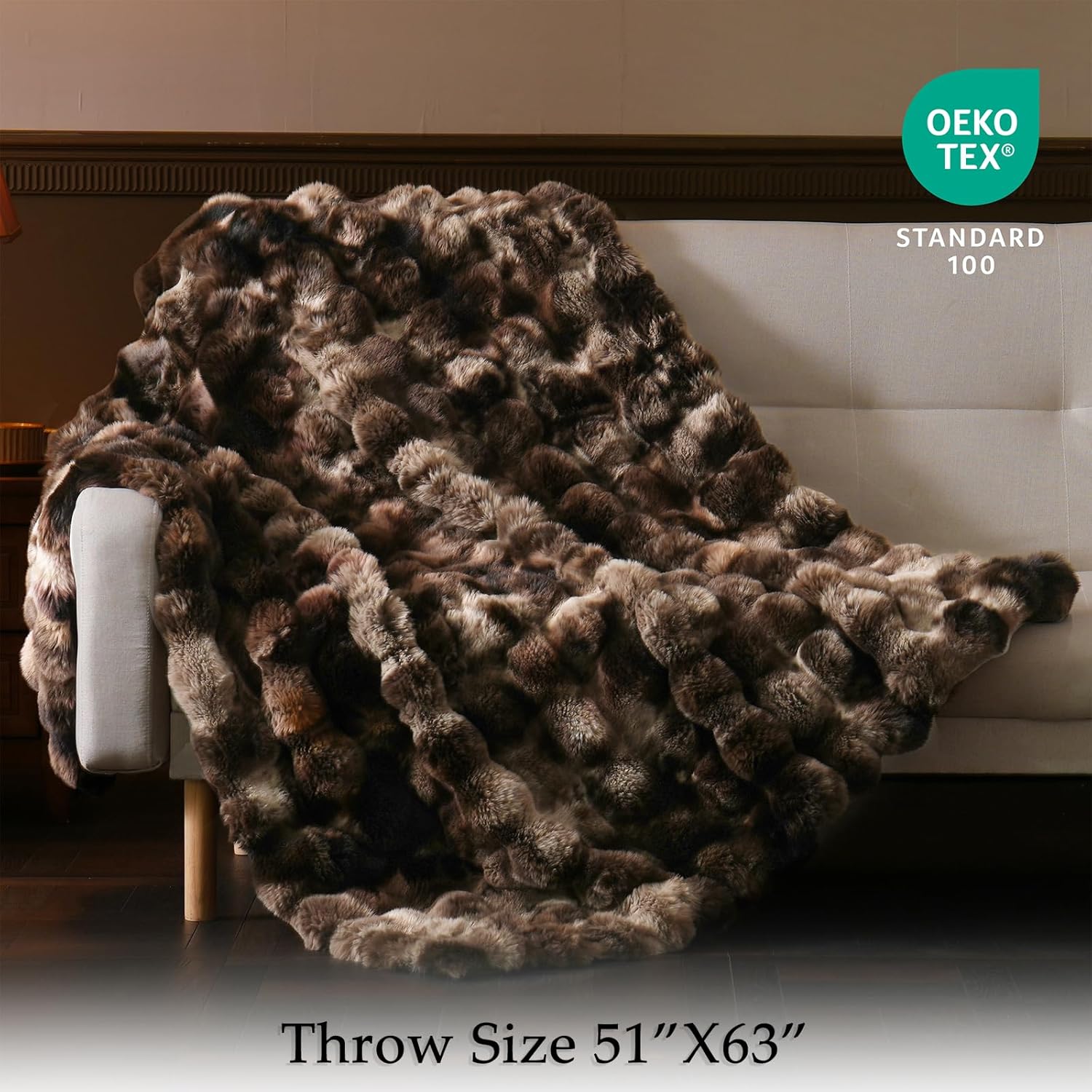 Tie-dye Coffee Faux Fur Throw Blanket, 50"×60" 1100GSM Soft Plush Blanket for Couch & Gift