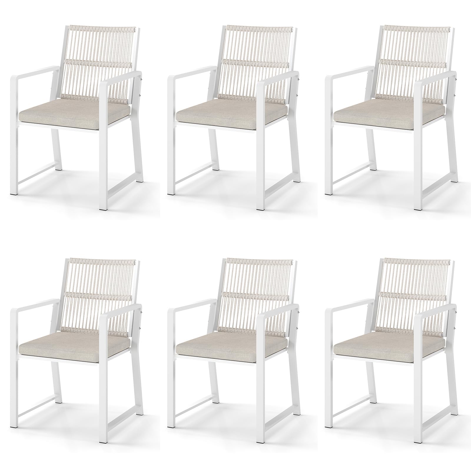 Outdoor Patio Dining Chair, All-Weather Woven Rope Outdoor Chairs Set of 2, Sturdy Iron Frame, 400 lbs, Ergonomic Backrest, Removable Breathable Cushion, for Patio & Garden, Light Brown
