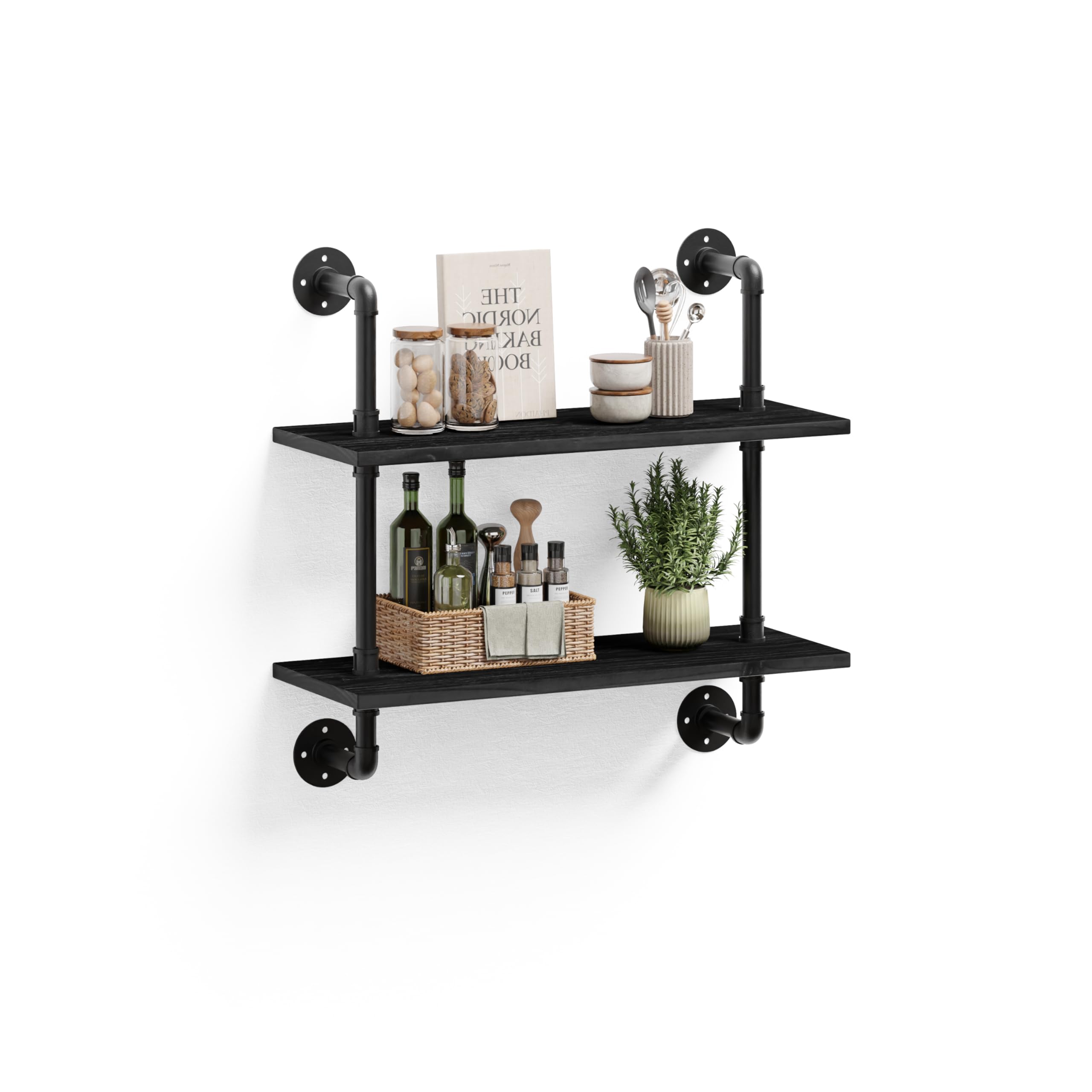 HDDFER Industrial Pipe Shelf Shelving Bookcase, Wall Mounted Rustic Bookshelf, Floating Bookshelves for Wall,Retro Wood Metal Pipe Industrial Shelves for Living Room