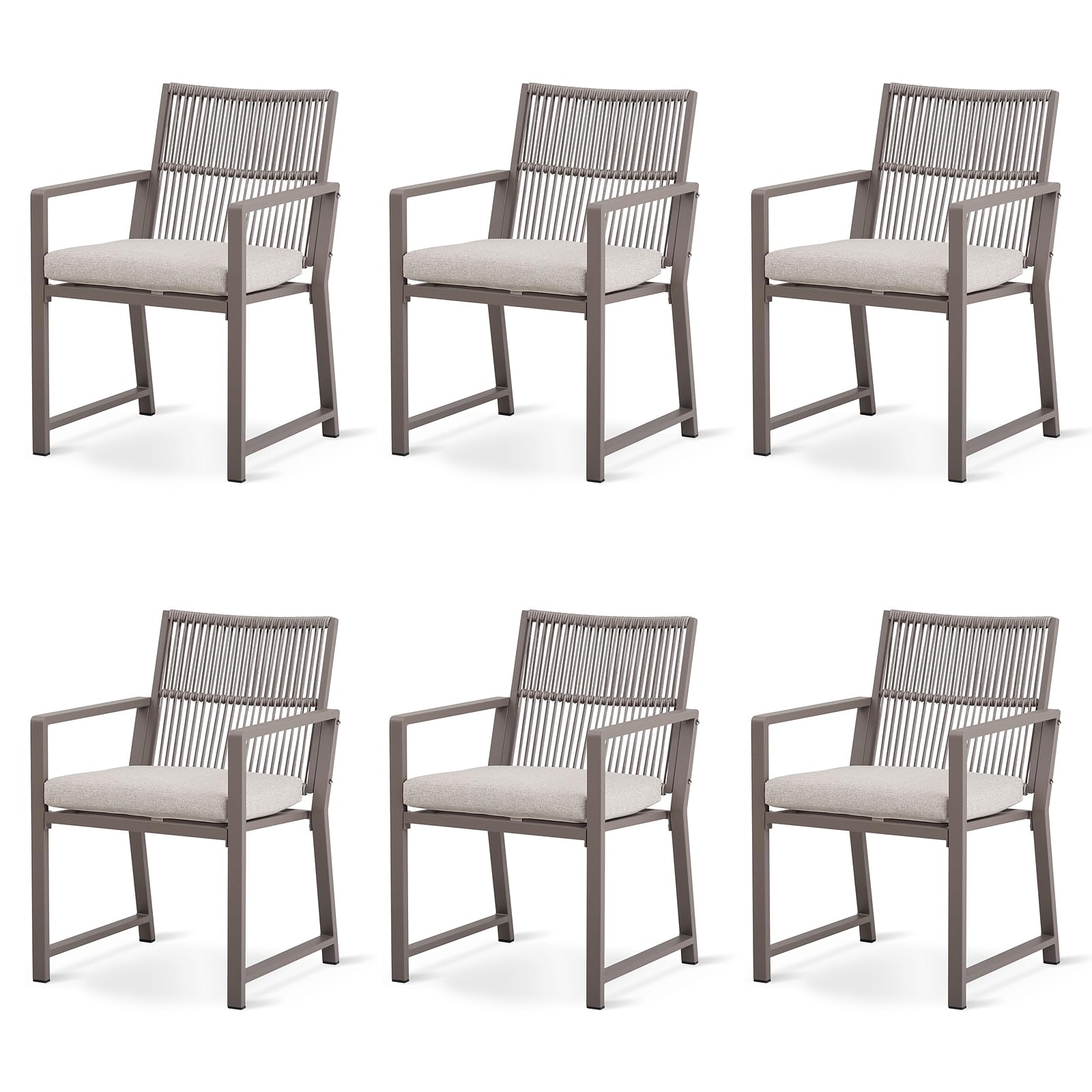 Outdoor Patio Dining Chair, All-Weather Woven Rope Outdoor Chairs Set of 2, Sturdy Iron Frame, 400 lbs, Ergonomic Backrest, Removable Breathable Cushion, for Patio & Garden, Light Brown