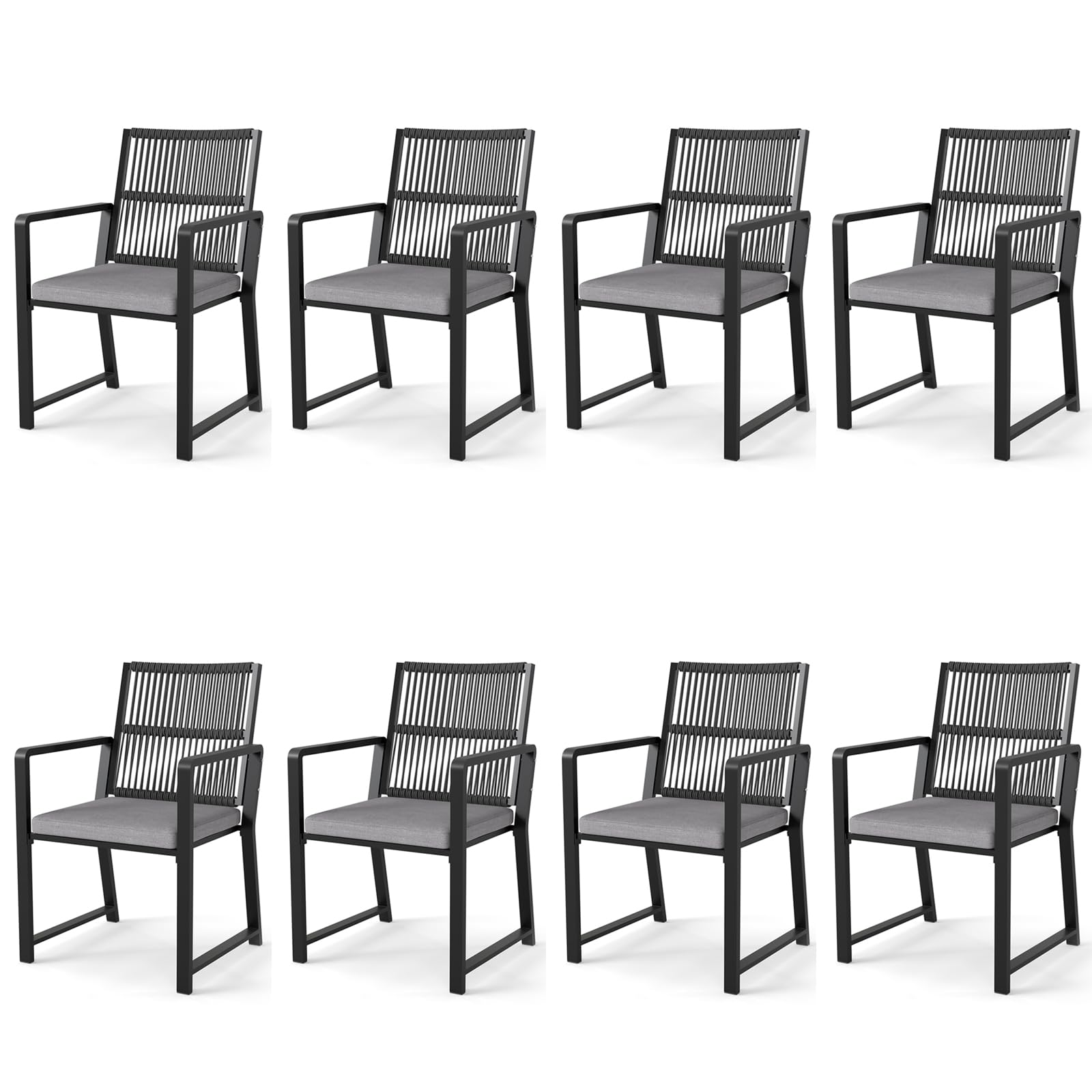 Outdoor Patio Dining Chair, All-Weather Woven Rope Outdoor Chairs Set of 2, Sturdy Iron Frame, 400 lbs, Ergonomic Backrest, Removable Breathable Cushion, for Patio & Garden, Light Brown