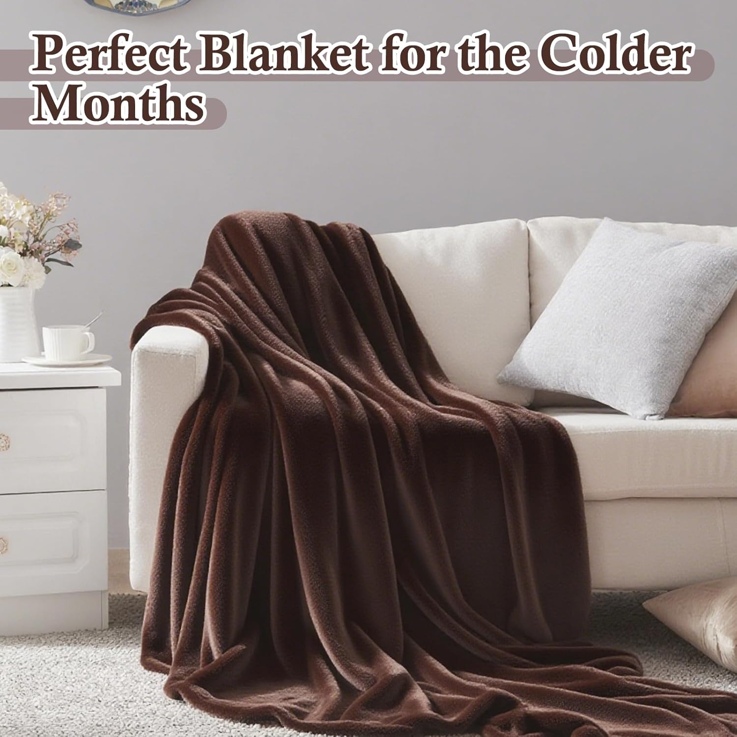 Plush Velvet Throw Blanket 66" x 90", Large Soft Warm Microplush Blanket for Couch & Bed, Cozy Fuzzy Winter Throw – Chocolate Brown