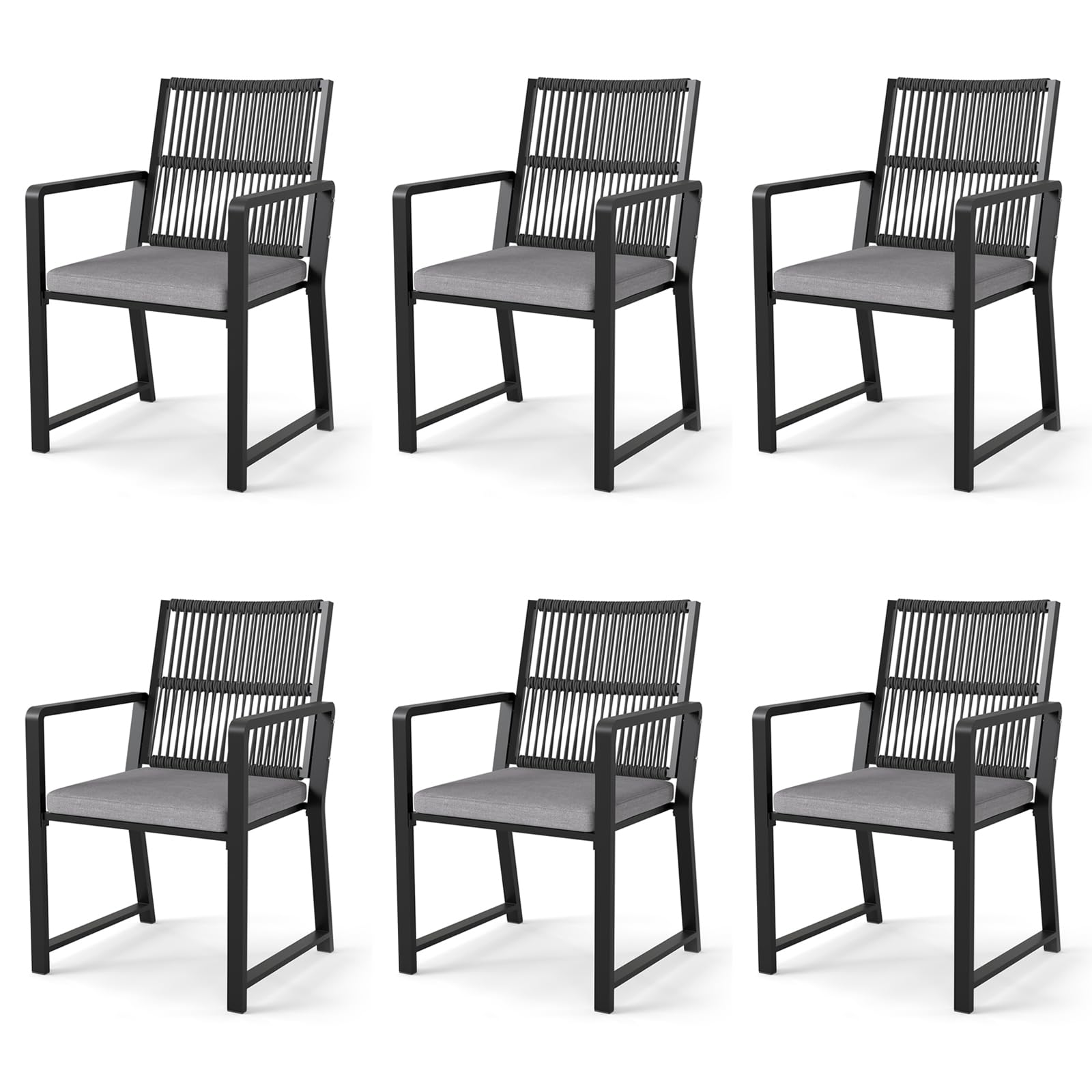 Outdoor Patio Dining Chair, All-Weather Woven Rope Outdoor Chairs Set of 2, Sturdy Iron Frame, 400 lbs, Ergonomic Backrest, Removable Breathable Cushion, for Patio & Garden, Light Brown