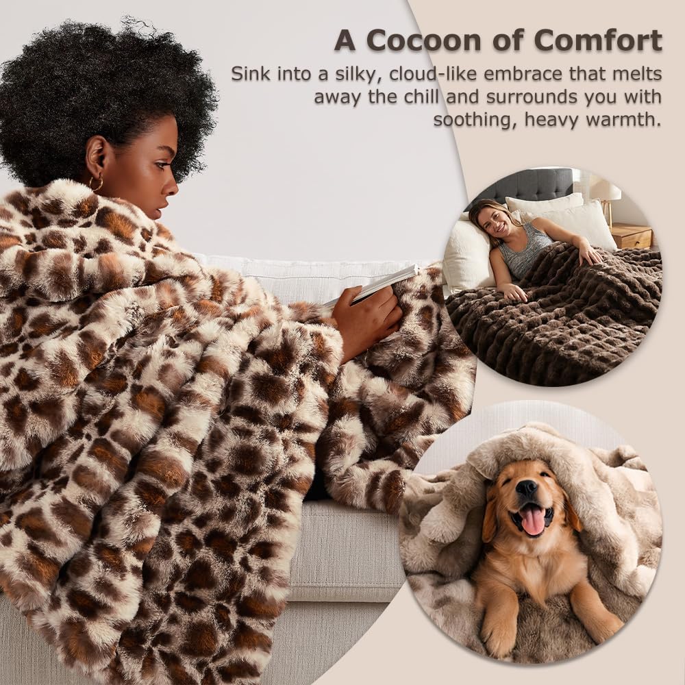 WDCOZY Luxury Bubble Throw Blanket, Faux Rabbit Fur Mink Plush Throw for Couch, Sofa and Bed, Soft Fluffy Fuzzy Furry Cozy Blanket, Thick and Warm for Women, 50x60 inches, Tie-Dye Grey, 950 GSM