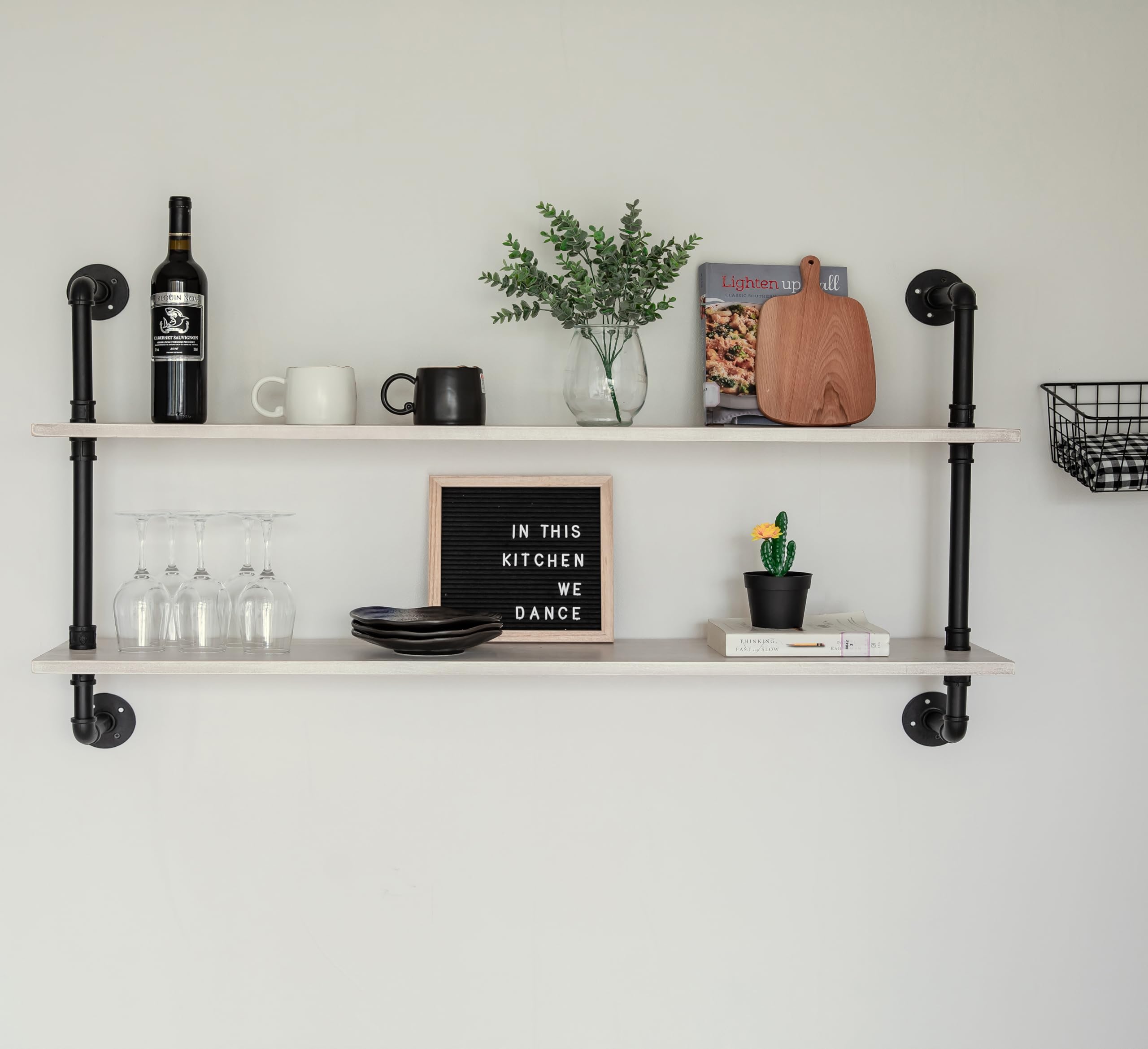 HDDFER Industrial Pipe Shelf Shelving Bookcase, Wall Mounted Rustic Bookshelf, Floating Bookshelves for Wall,Retro Wood Metal Pipe Industrial Shelves for Living Room