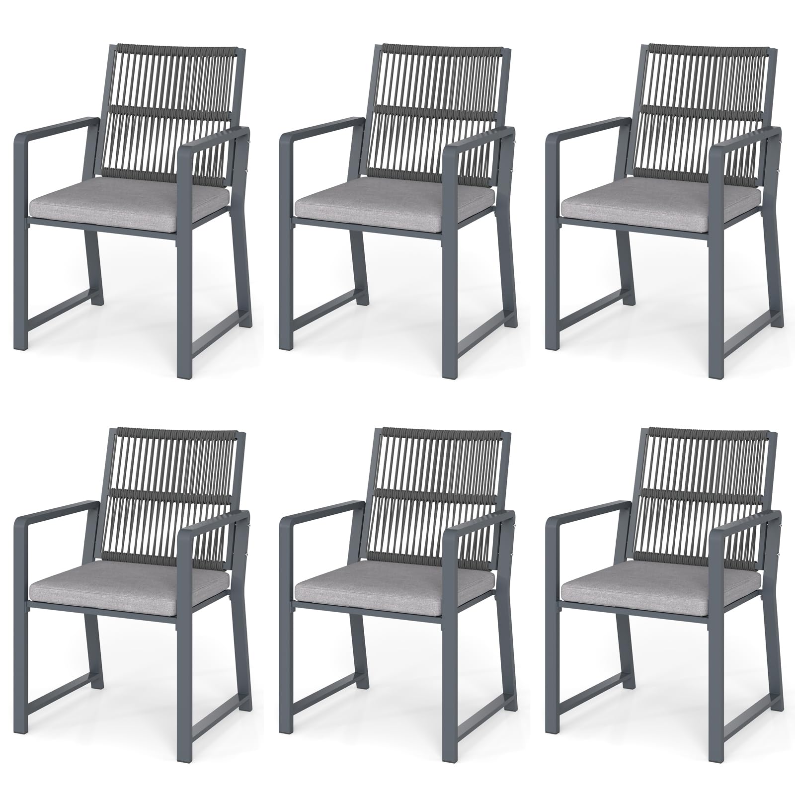 Outdoor Patio Dining Chair, All-Weather Woven Rope Outdoor Chairs Set of 2, Sturdy Iron Frame, 400 lbs, Ergonomic Backrest, Removable Breathable Cushion, for Patio & Garden, Light Brown