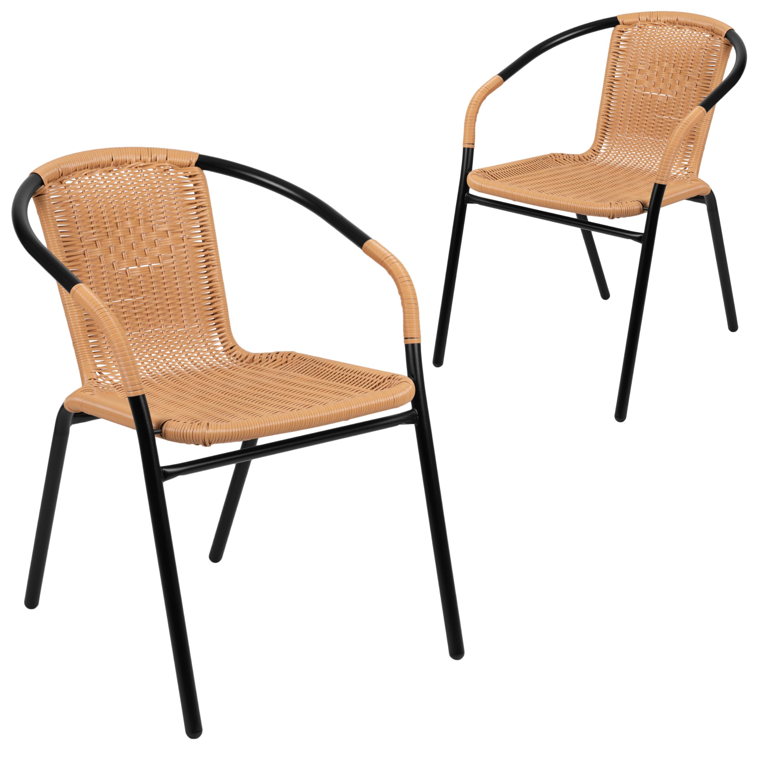 Flash Furniture Lila Modern Rattan Indoor/Outdoor Stackable Dining Chairs, Stacking Rattan Bistro Chairs for Patio or Restaurant, Set of 4, Brown