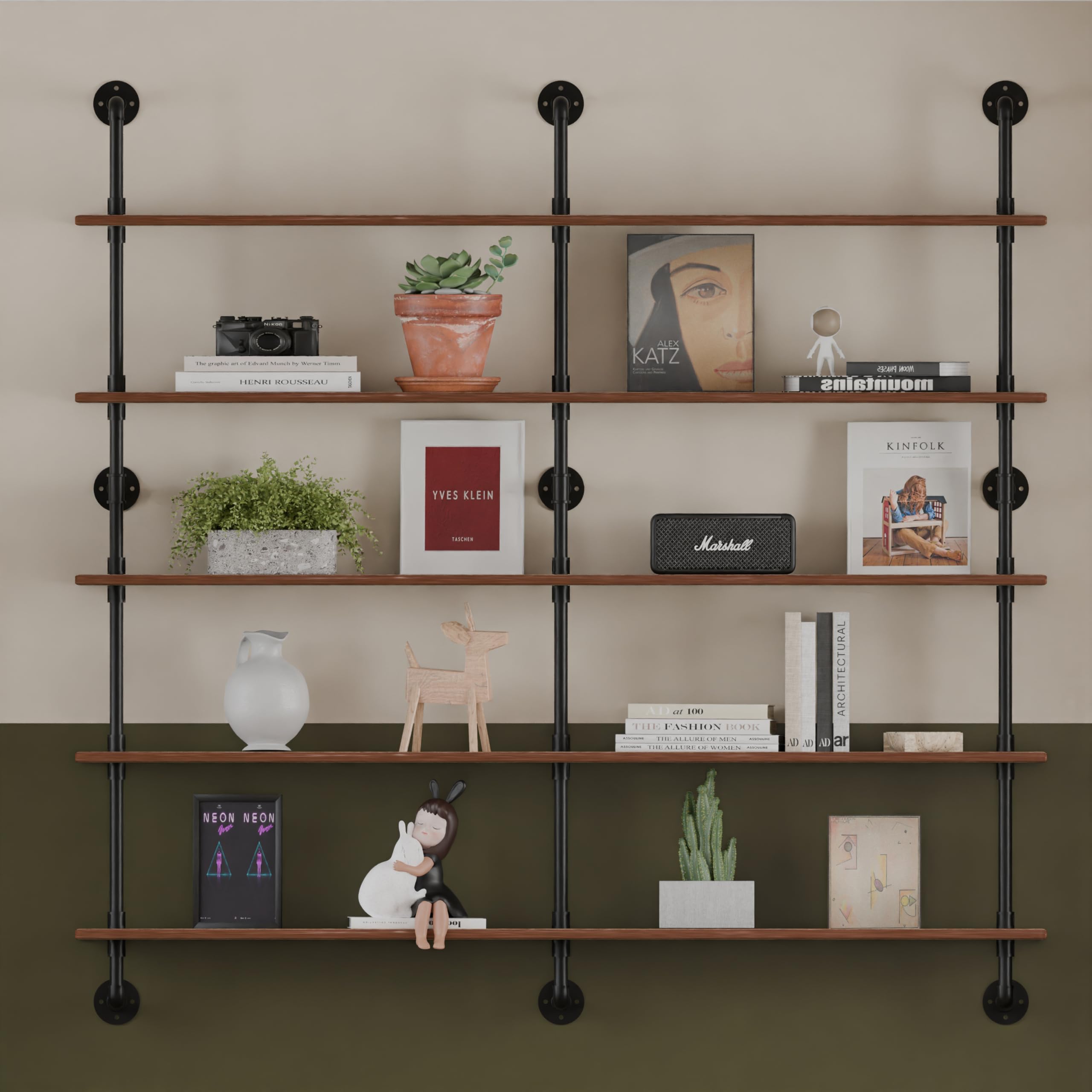 HDDFER Industrial Pipe Shelf Shelving Bookcase, Wall Mounted Rustic Bookshelf, Floating Bookshelves for Wall,Retro Wood Metal Pipe Industrial Shelves for Living Room