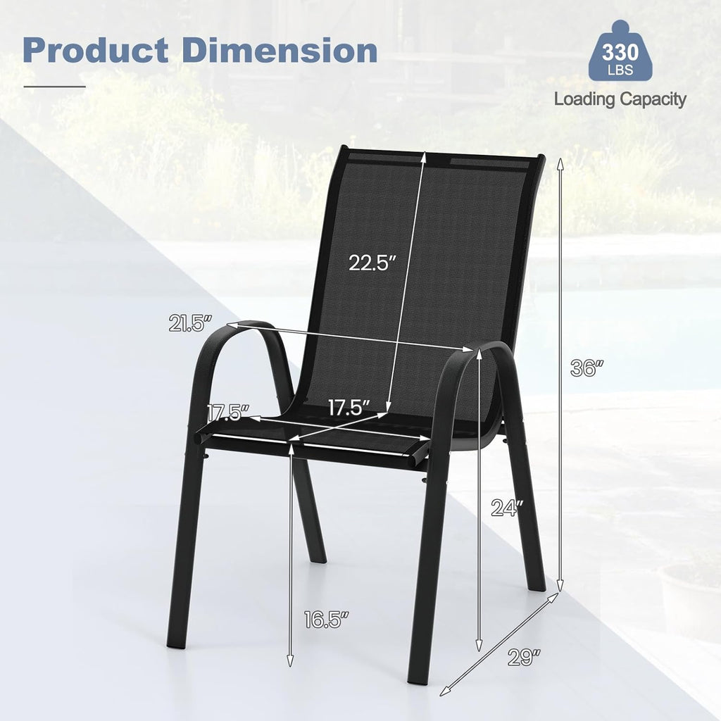 Tangkula Patio Dining Chairs Set of 4, Outdoor Stackable All Weather Heavy Duty Dining Chairs Set with Armrests, Support 330 LBS, for Poolside, Backyard, Garden, Deck, Front Porch (Black)