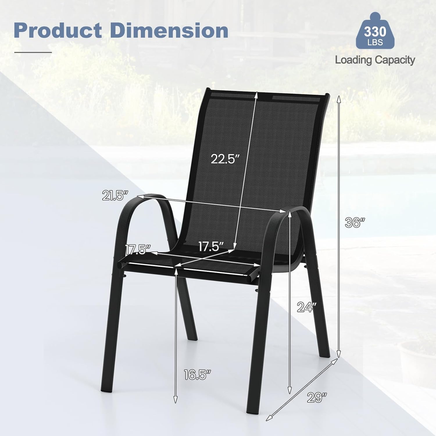 Tangkula Patio Dining Chairs Set of 4, Outdoor Stackable All Weather Heavy Duty Dining Chairs Set with Armrests, Support 330 LBS, for Poolside, Backyard, Garden, Deck, Front Porch (Black)