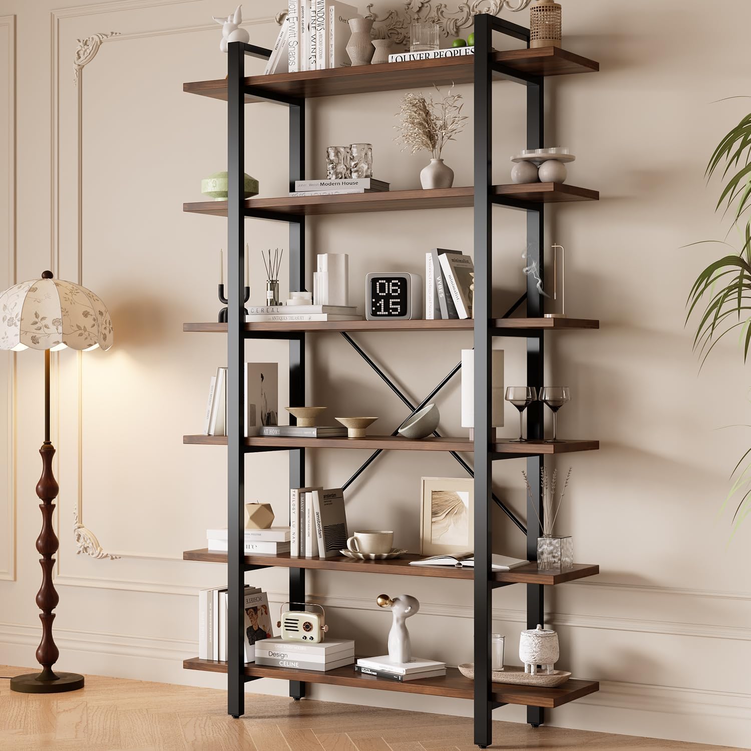 5-Tier Industrial Bookshelf, Storage Organizer for Home Office Living Room