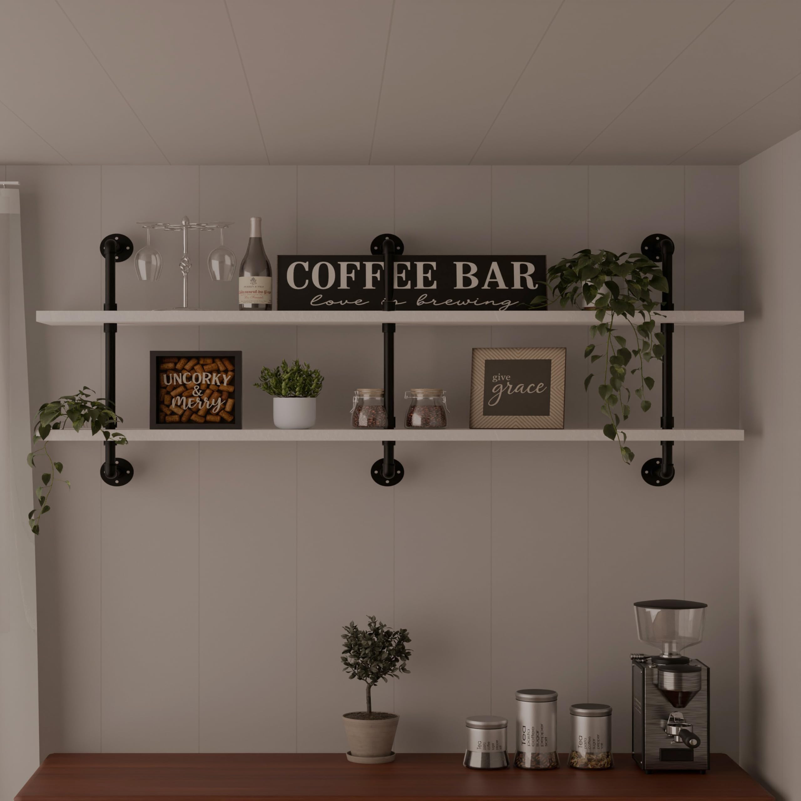 HDDFER Industrial Pipe Shelf Shelving Bookcase, Wall Mounted Rustic Bookshelf, Floating Bookshelves for Wall,Retro Wood Metal Pipe Industrial Shelves for Living Room