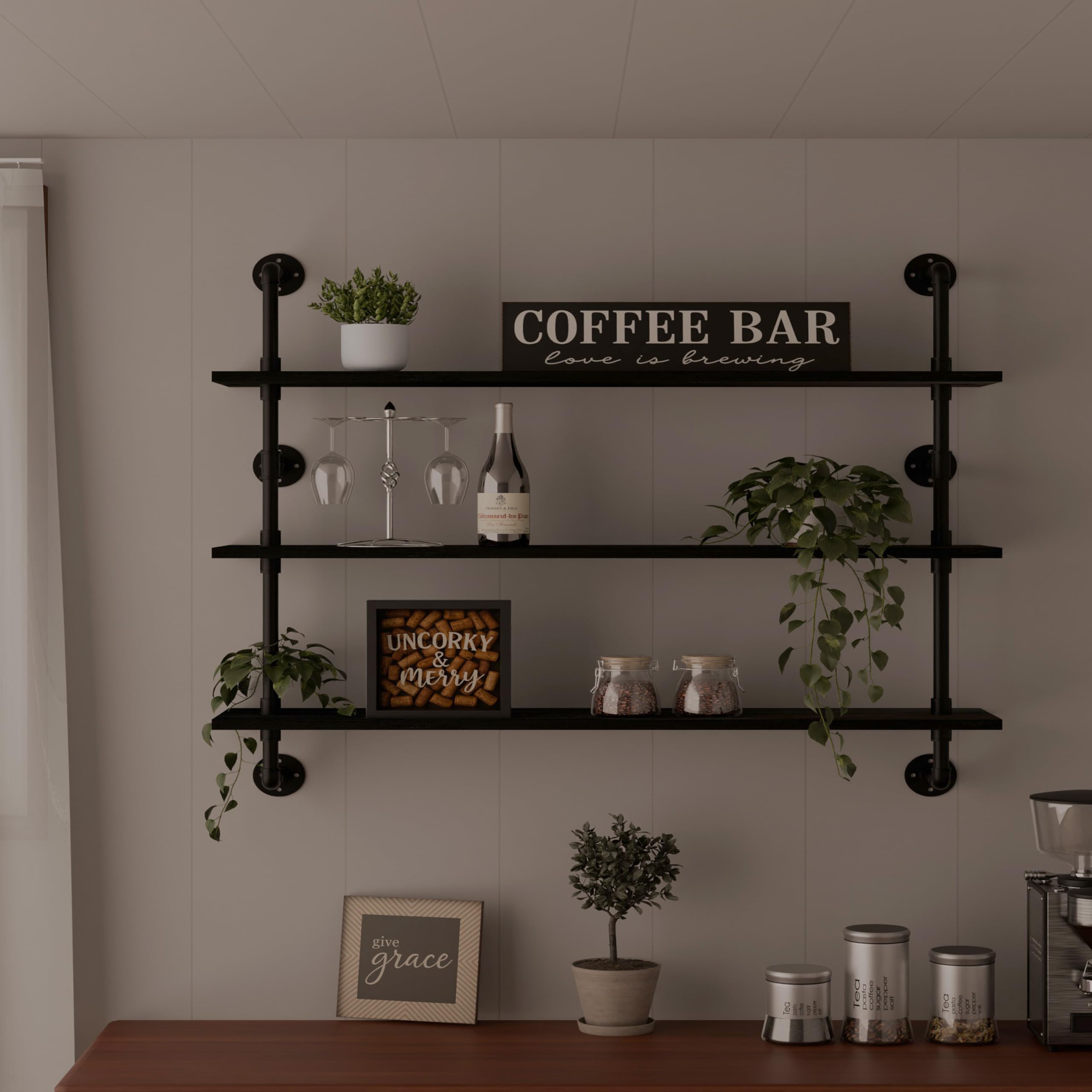 HDDFER Industrial Pipe Shelf Shelving Bookcase, Wall Mounted Rustic Bookshelf, Floating Bookshelves for Wall,Retro Wood Metal Pipe Industrial Shelves for Living Room