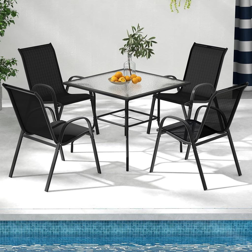 Tangkula Patio Dining Chairs Set of 4, Outdoor Stackable All Weather Heavy Duty Dining Chairs Set with Armrests, Support 330 LBS, for Poolside, Backyard, Garden, Deck, Front Porch (Black)
