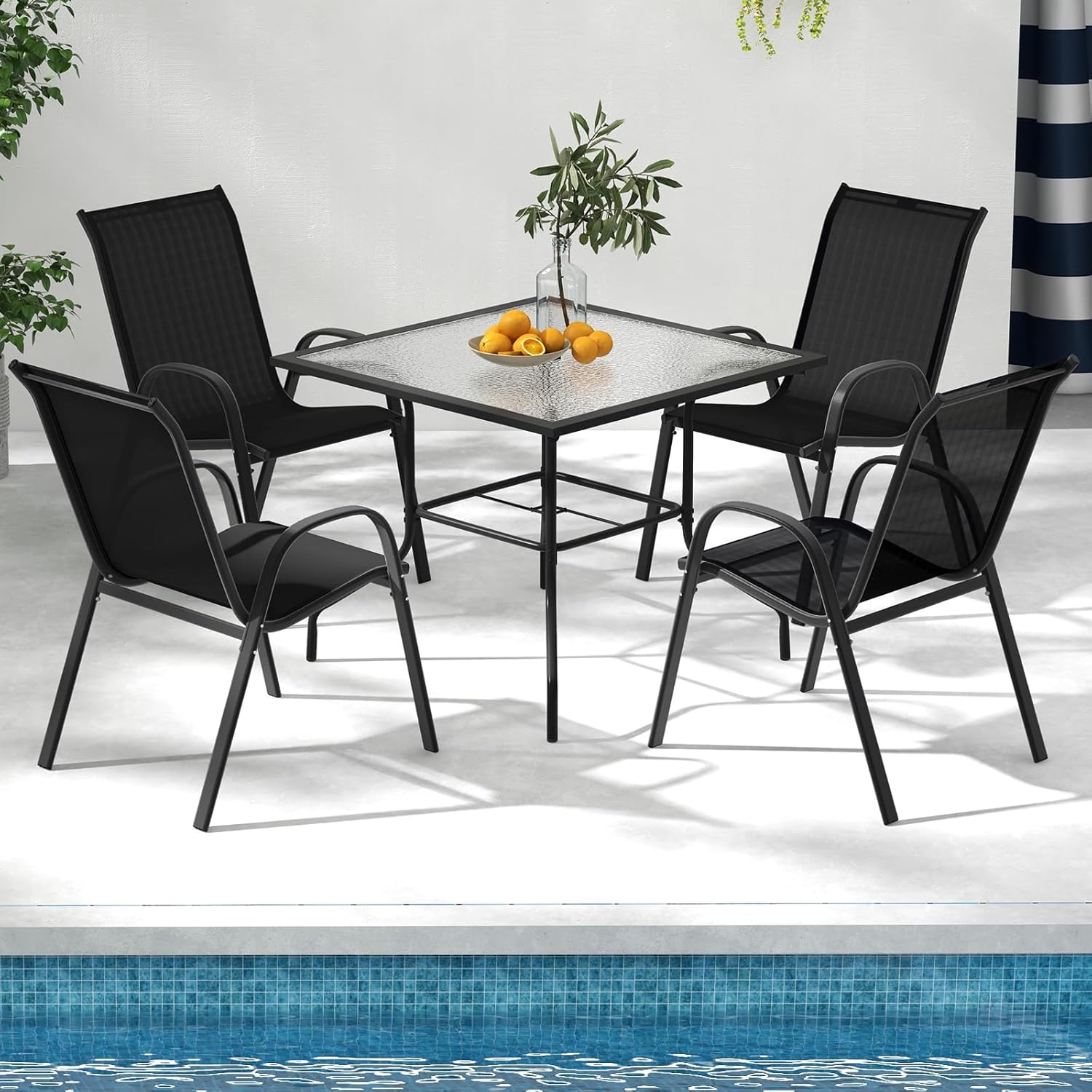 Tangkula Patio Dining Chairs Set of 4, Outdoor Stackable All Weather Heavy Duty Dining Chairs Set with Armrests, Support 330 LBS, for Poolside, Backyard, Garden, Deck, Front Porch (Black)