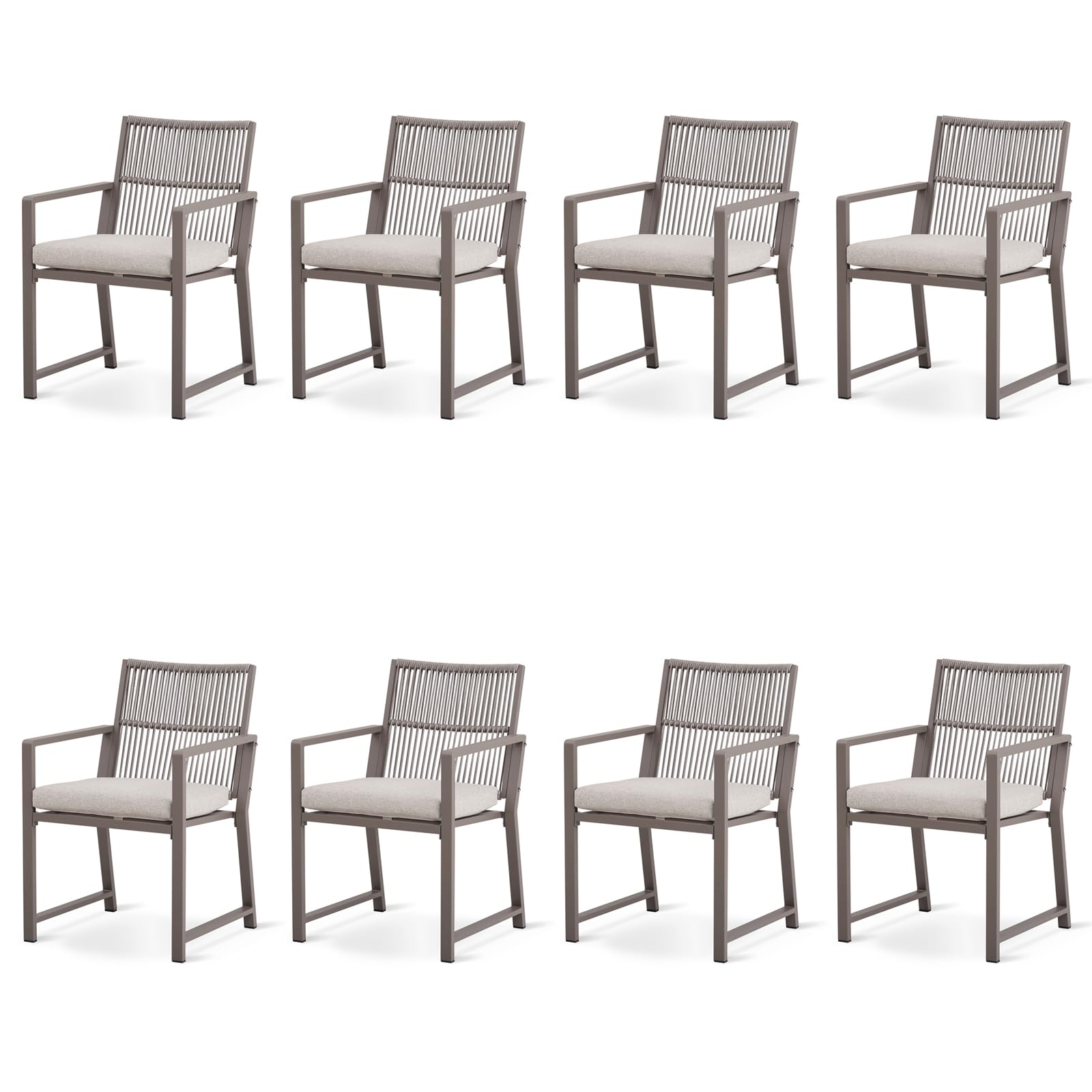 Outdoor Patio Dining Chair, All-Weather Woven Rope Outdoor Chairs Set of 2, Sturdy Iron Frame, 400 lbs, Ergonomic Backrest, Removable Breathable Cushion, for Patio & Garden, Light Brown