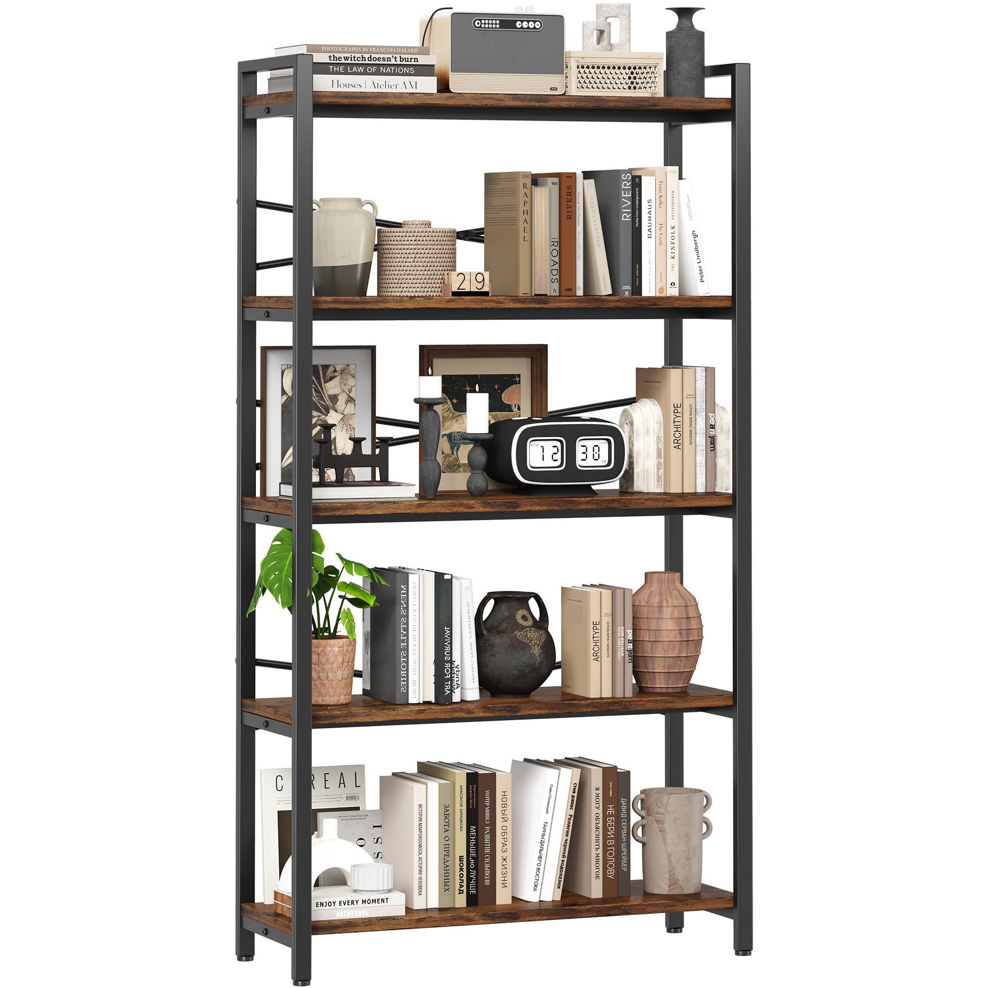 Book Shelf, 3 Tier Bookshelf 31.49" Width, Book Shelf Storage and Organization, Wooden and Metal Industrial Bookcase, Large Book Shelves for Home Living Room Bedroom Office Storage(Vintage)
