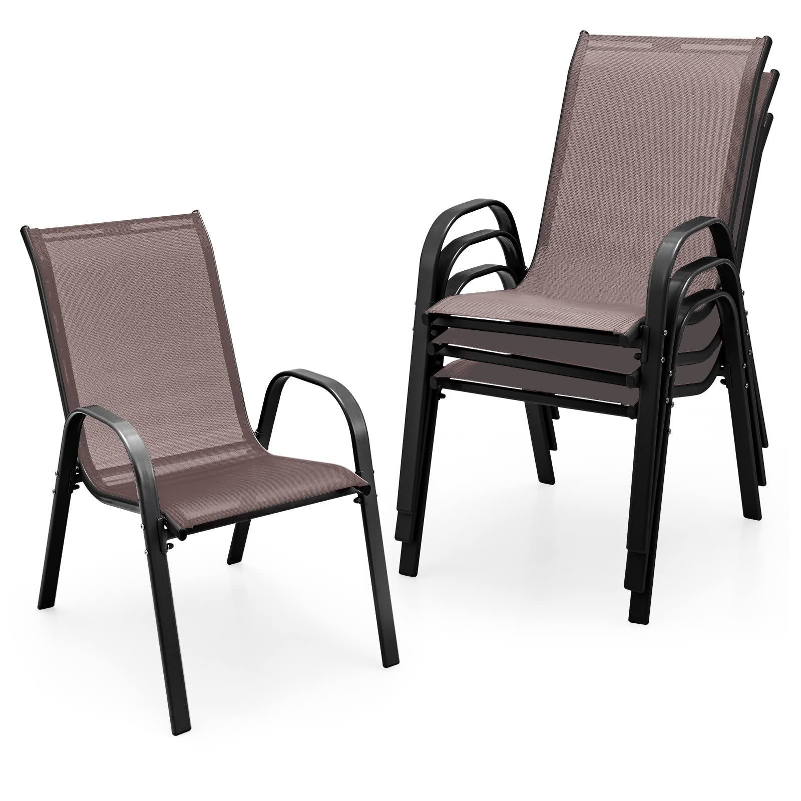 Tangkula Patio Dining Chairs Set of 4, Outdoor Stackable All Weather Heavy Duty Dining Chairs Set with Armrests, Support 330 LBS, for Poolside, Backyard, Garden, Deck, Front Porch (Black)