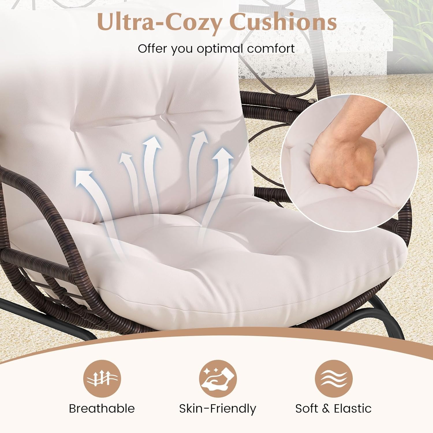 Tangkula Narrow Wicker Egg Chair Outdoor, Patio Rattan Lounge Basket with Seat & Back Cushions, Metal Indoor Outdoor Leisure Sofa Cocoon Chair for Bedroom, Backyard, Balcony, 400 lbs Max Load