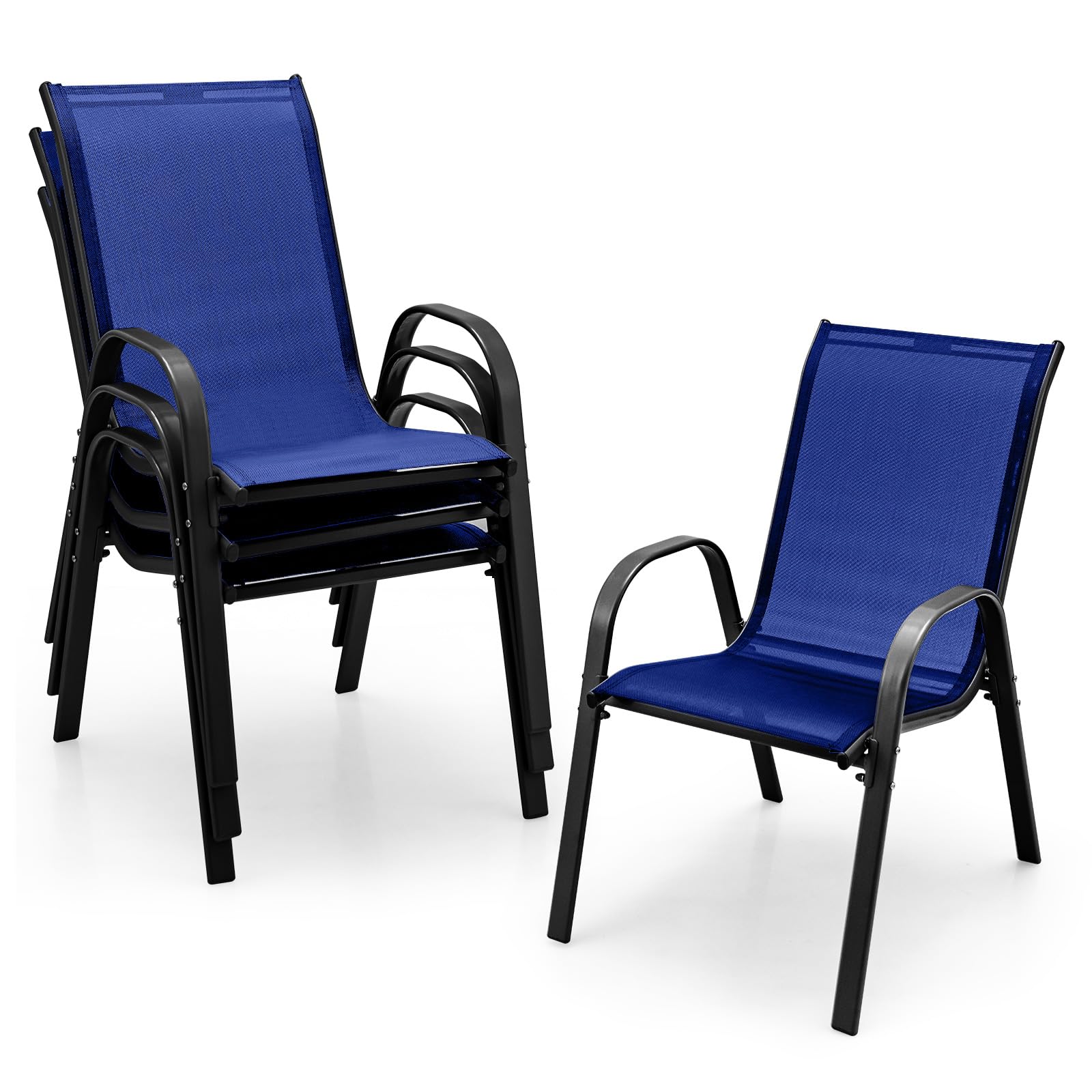 Tangkula Patio Dining Chairs Set of 4, Outdoor Stackable All Weather Heavy Duty Dining Chairs Set with Armrests, Support 330 LBS, for Poolside, Backyard, Garden, Deck, Front Porch (Black)