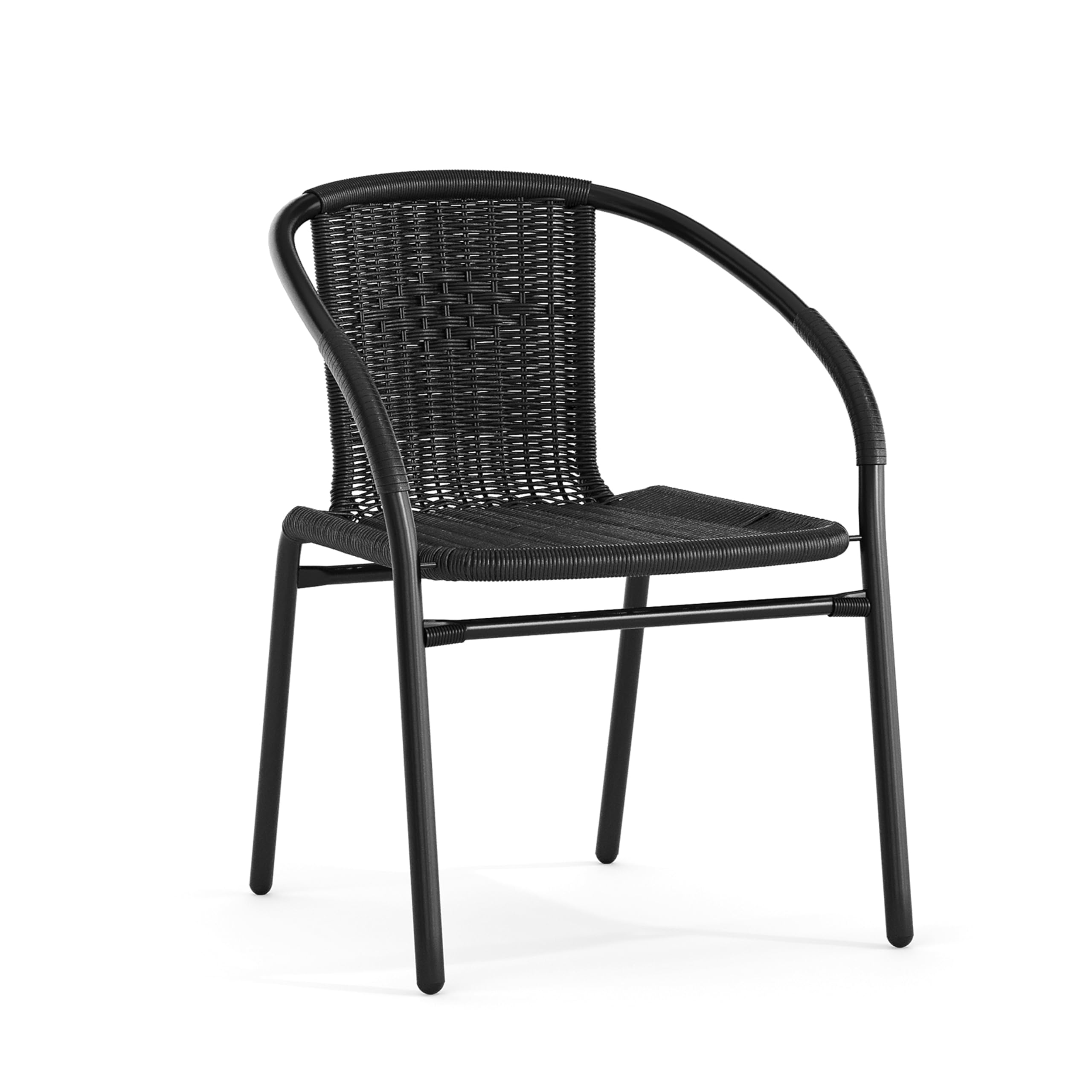 Flash Furniture Lila Modern Rattan Indoor/Outdoor Stackable Dining Chairs, Stacking Rattan Bistro Chairs for Patio or Restaurant, Set of 4, Brown