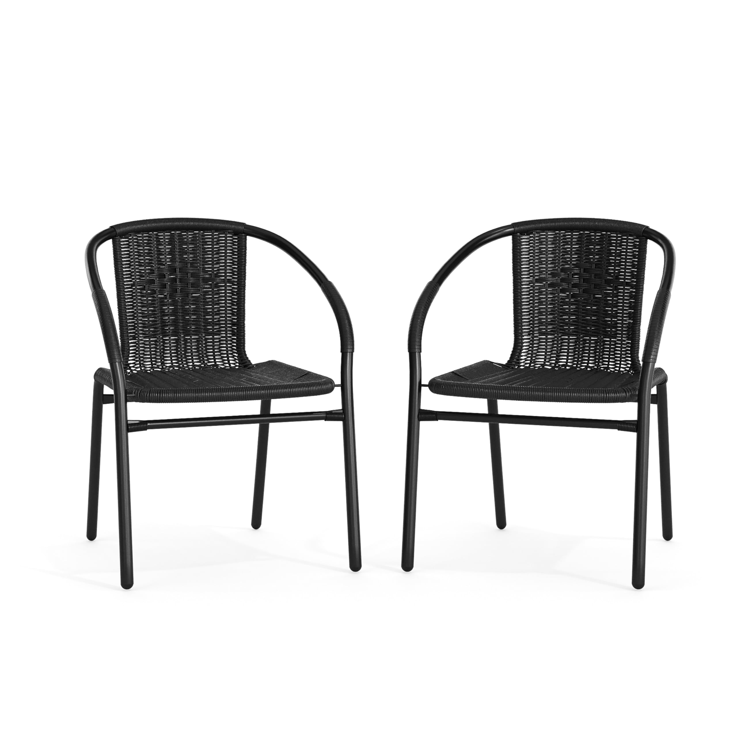 Flash Furniture Lila Modern Rattan Indoor/Outdoor Stackable Dining Chairs, Stacking Rattan Bistro Chairs for Patio or Restaurant, Set of 4, Brown