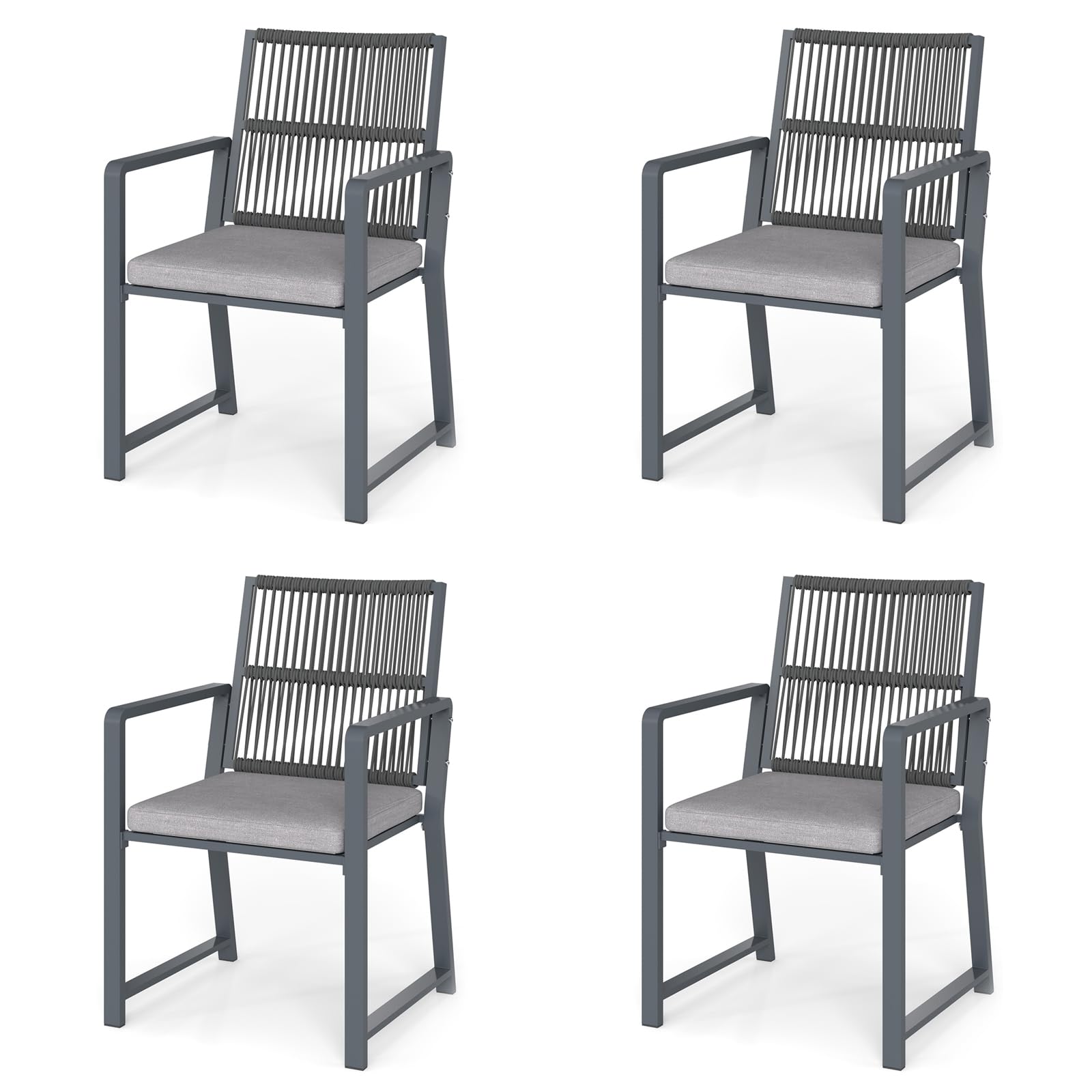 Outdoor Patio Dining Chair, All-Weather Woven Rope Outdoor Chairs Set of 2, Sturdy Iron Frame, 400 lbs, Ergonomic Backrest, Removable Breathable Cushion, for Patio & Garden, Light Brown