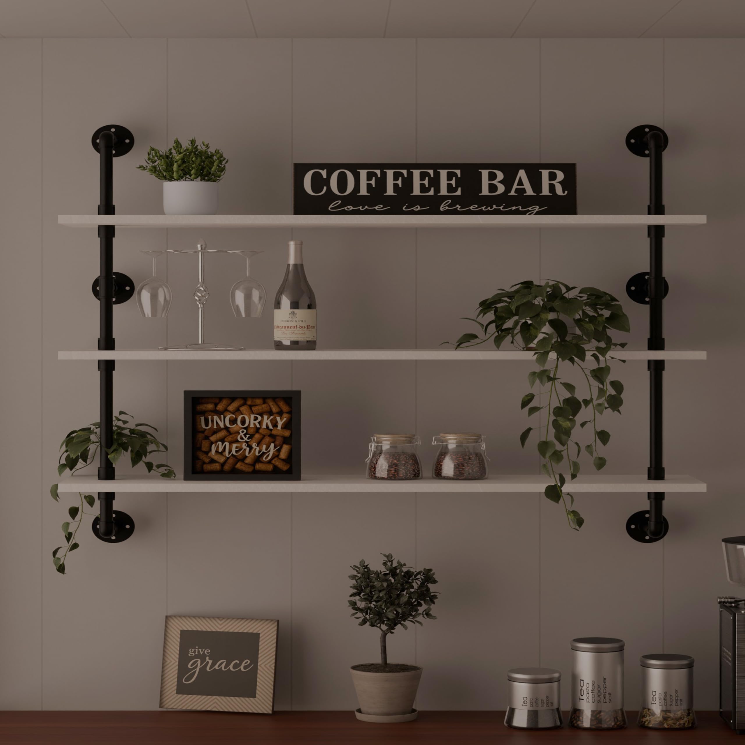HDDFER Industrial Pipe Shelf Shelving Bookcase, Wall Mounted Rustic Bookshelf, Floating Bookshelves for Wall,Retro Wood Metal Pipe Industrial Shelves for Living Room