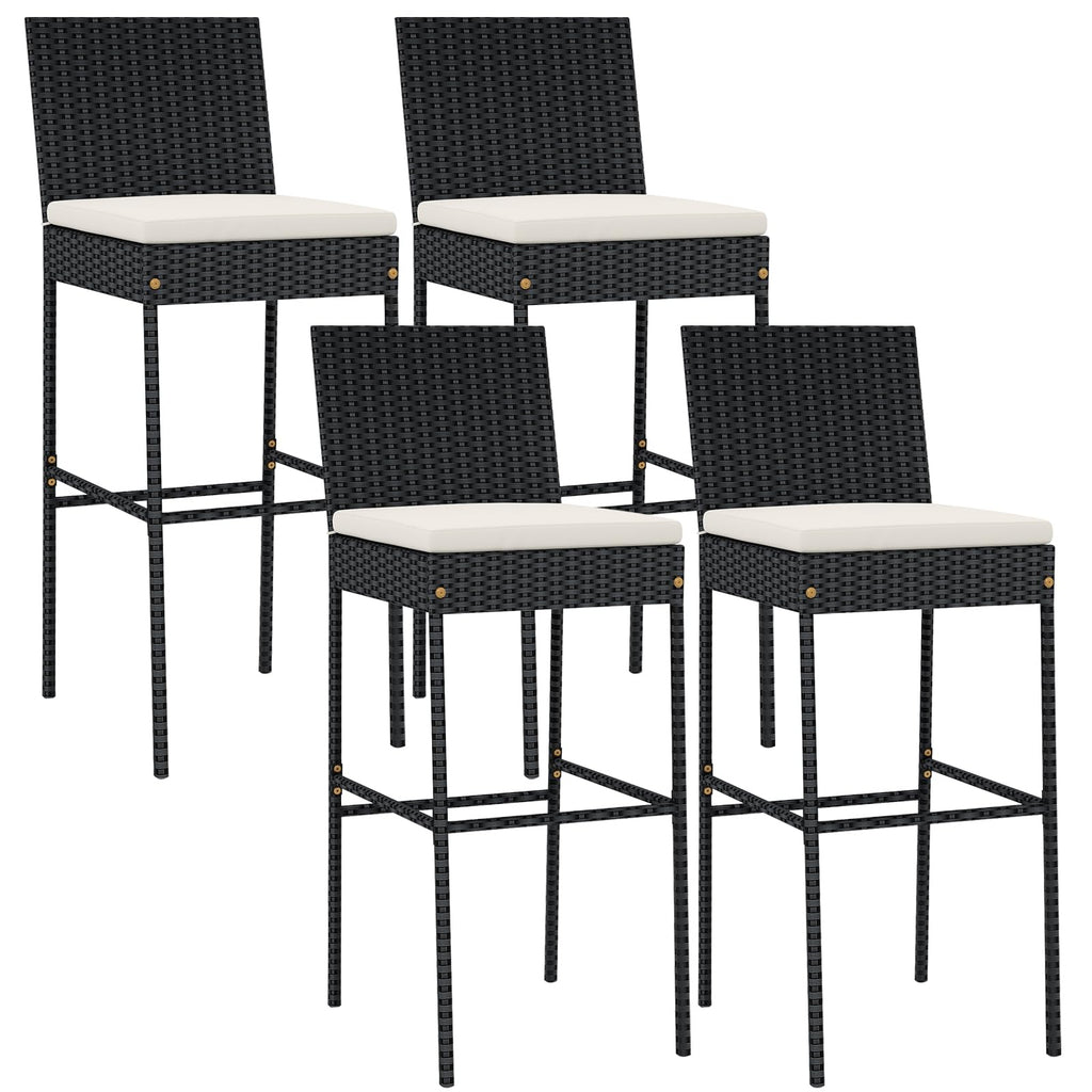 COSTWAY Outdoor Wicker Bar Stools Set of 2, 30'' Patio Bar Height Chairs with Cushion, Footrest and Backrest, Rattan Barstools for Backyard Poolside Deck (Grey)