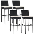 COSTWAY Outdoor Wicker Bar Stools Set of 2, 30'' Patio Bar Height Chairs with Cushion, Footrest and Backrest, Rattan Barstools for Backyard Poolside Deck (Grey)
