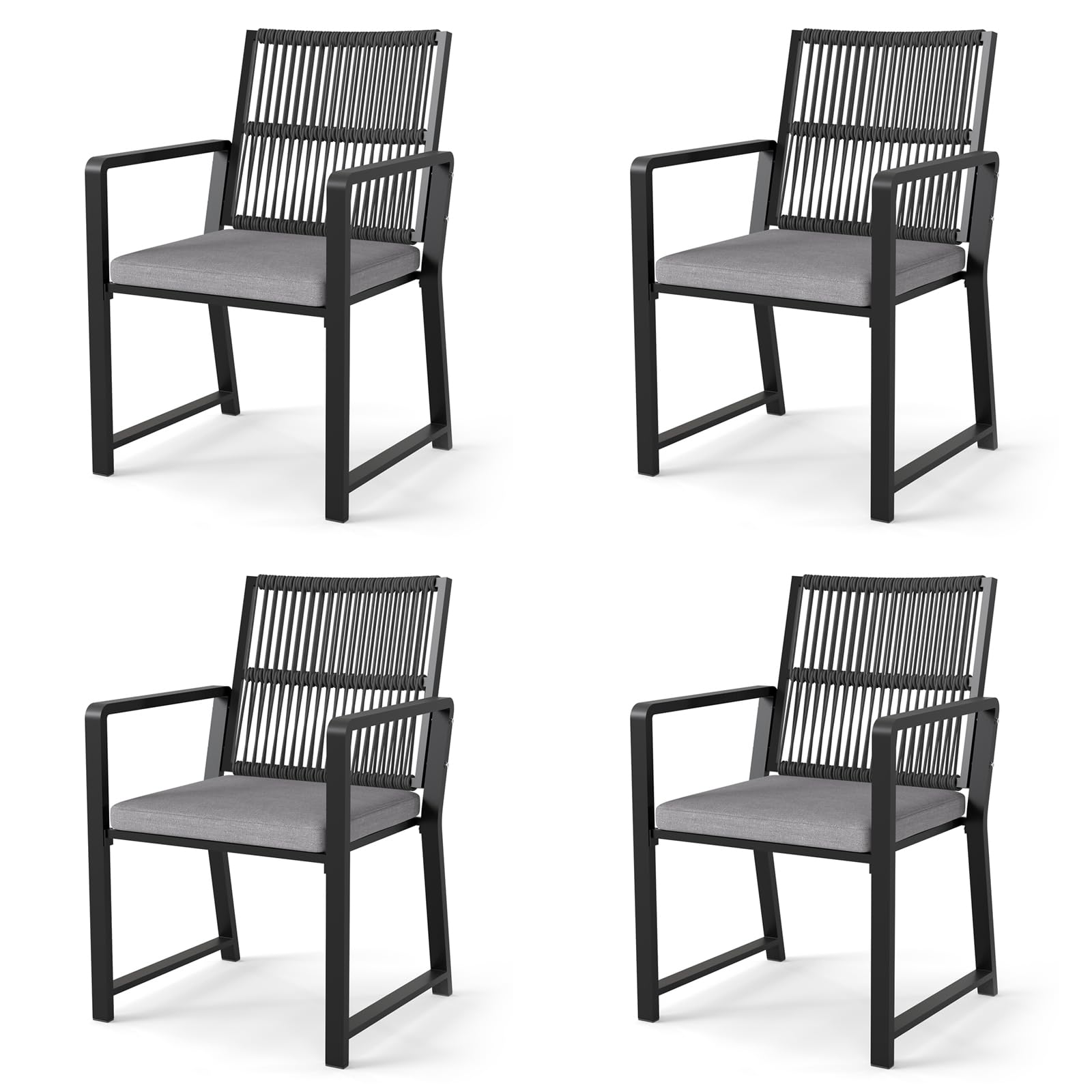 Outdoor Patio Dining Chair, All-Weather Woven Rope Outdoor Chairs Set of 2, Sturdy Iron Frame, 400 lbs, Ergonomic Backrest, Removable Breathable Cushion, for Patio & Garden, Light Brown