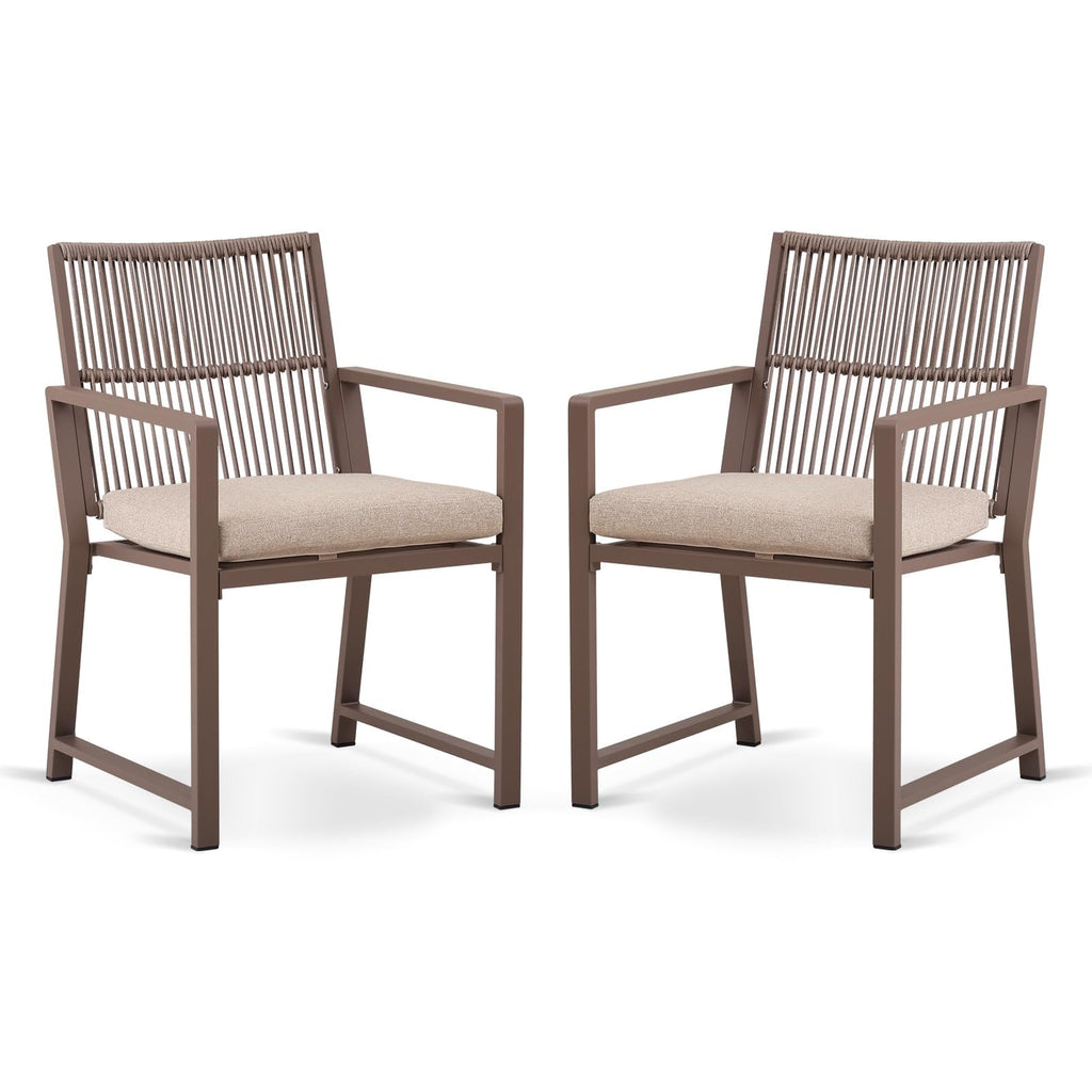 Outdoor Patio Dining Chair, All-Weather Woven Rope Outdoor Chairs Set of 2, Sturdy Iron Frame, 400 lbs, Ergonomic Backrest, Removable Breathable Cushion, for Patio & Garden, Light Brown