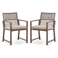 Outdoor Patio Dining Chair, All-Weather Woven Rope Outdoor Chairs Set of 2, Sturdy Iron Frame, 400 lbs, Ergonomic Backrest, Removable Breathable Cushion, for Patio & Garden, Light Brown