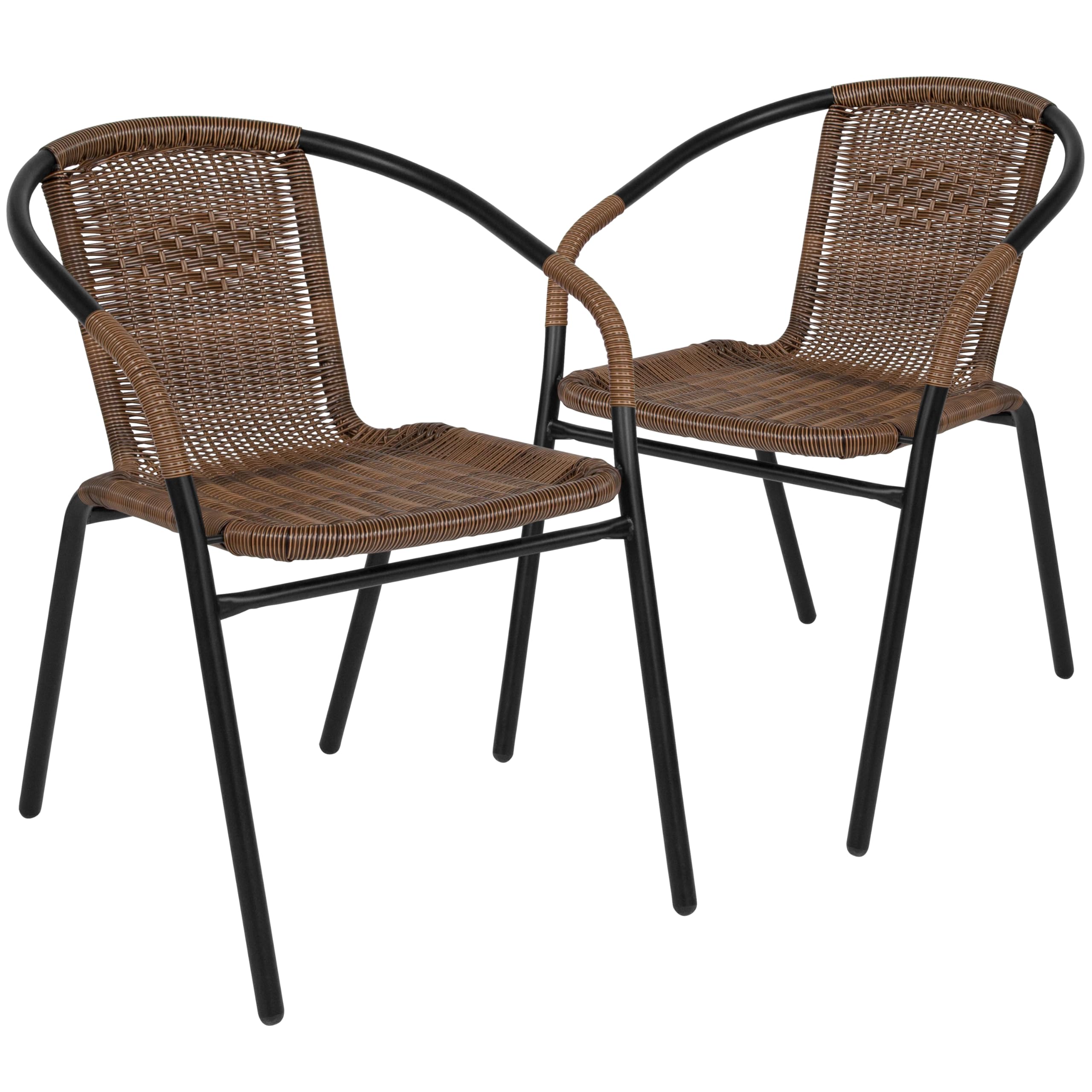 Flash Furniture Lila Modern Rattan Indoor/Outdoor Stackable Dining Chairs, Stacking Rattan Bistro Chairs for Patio or Restaurant, Set of 4, Brown