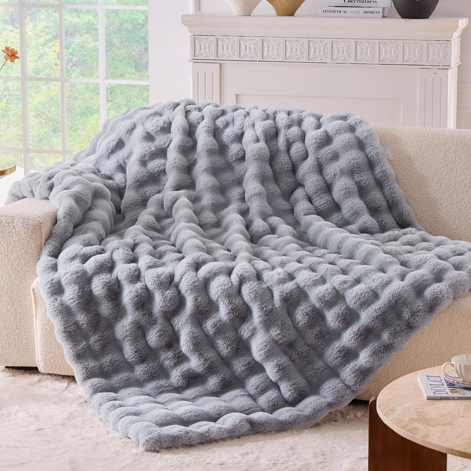 Tie-dye Coffee Faux Fur Throw Blanket, 50"×60" 1100GSM Soft Plush Blanket for Couch & Gift